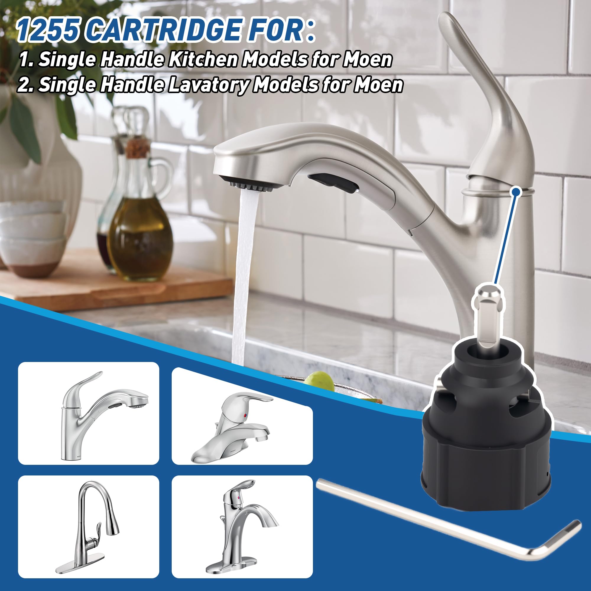 1255 Faucet Cartridge for Moen Kitchen Faucet Cartridge Replacement Part for Moen 1255 Replacement Cartridge Parts Bathroom Single Handle Faucet Valve Kits