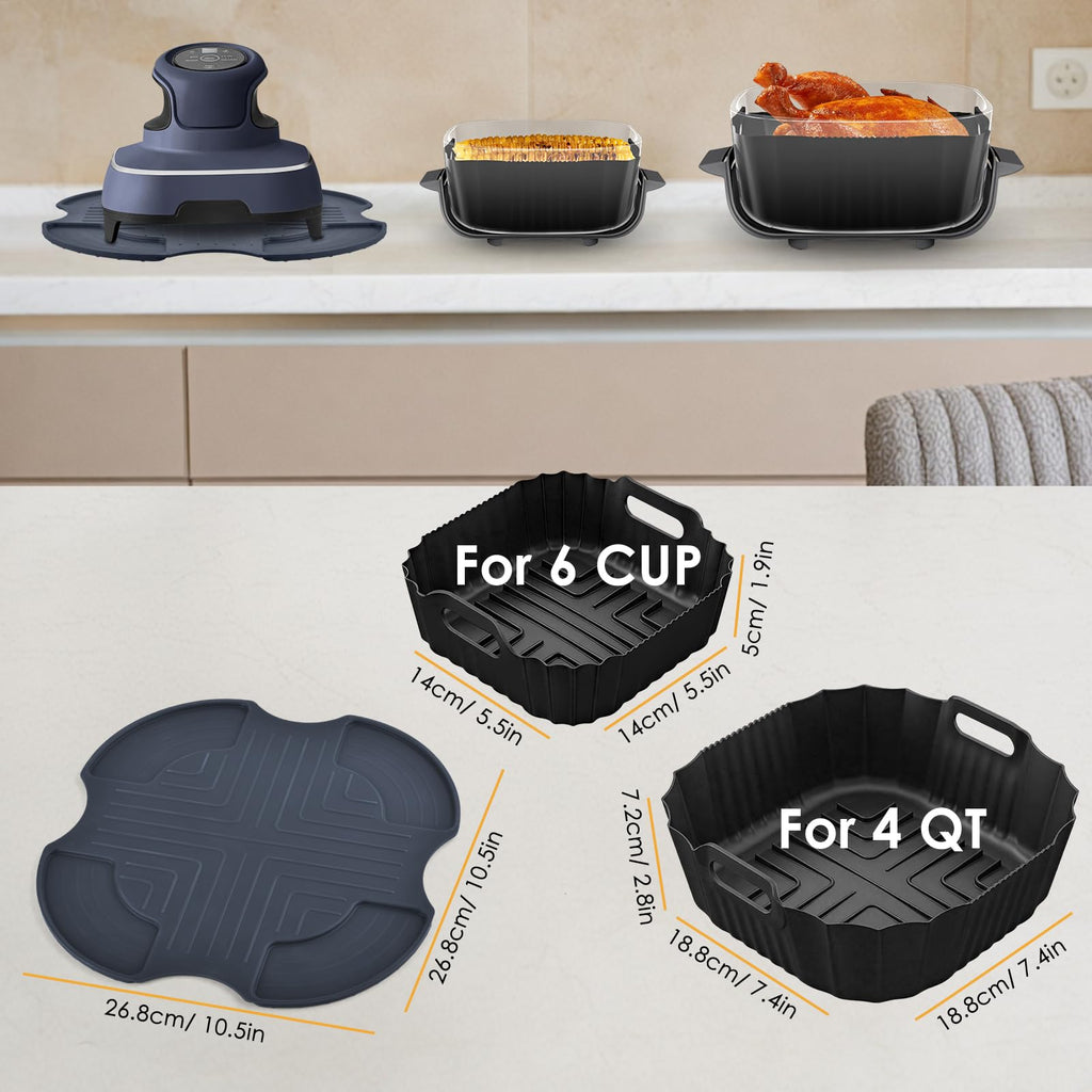 DBNESS 2 PCS Silicone Air Fryer Liners for Ninja Crispi 4 QT & 6 Cup Containers, Anti-Slip Silicone Heat Resistant Mat, Reusable Air Fryer Accessories Compatible with Ninja Crispi FN101GY/FN101CGY