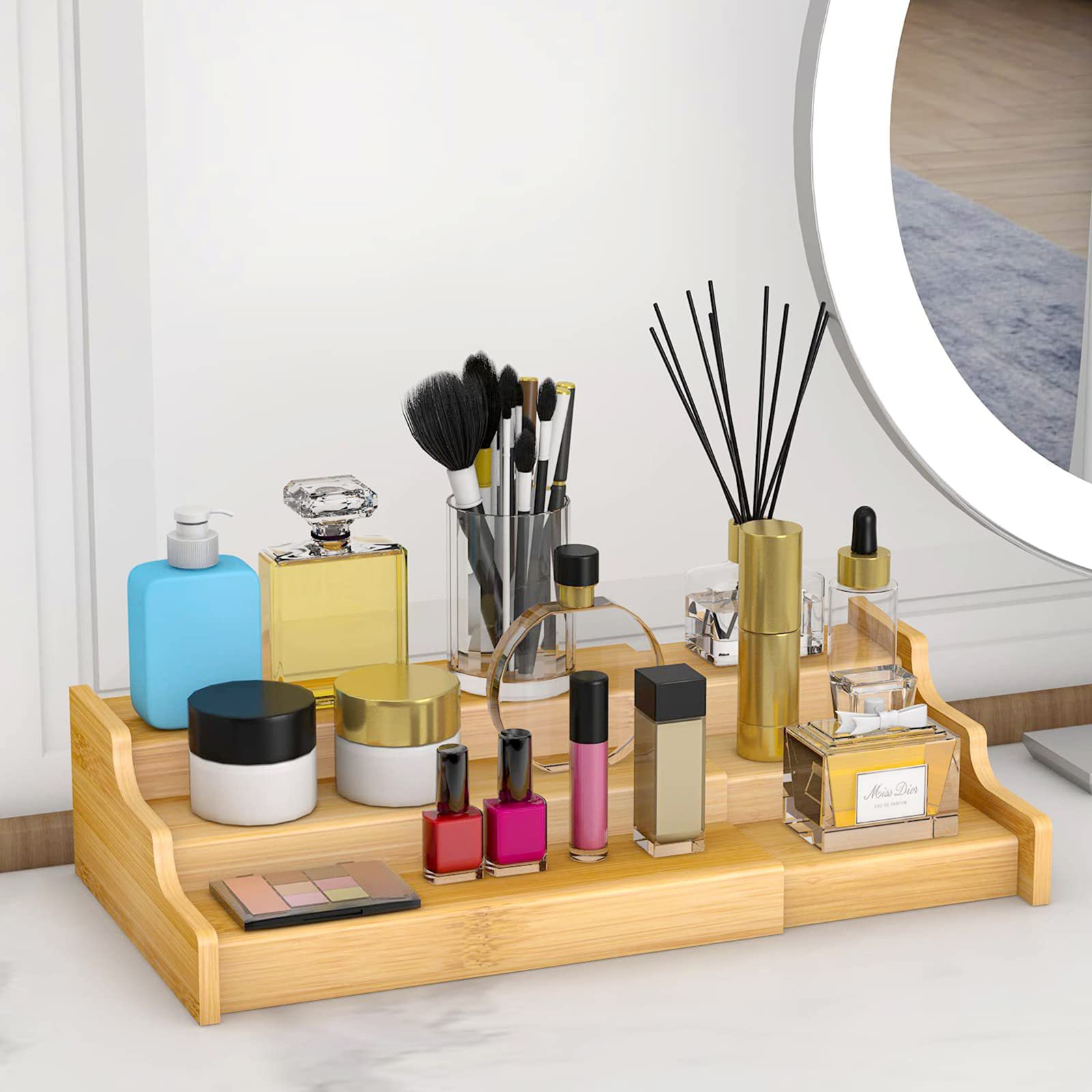 EATAKWARD Spice Rack Organizer, 3 Tier Expandable Spice Holder Kitchen Cabinet Spice Organizer Natural and Solid Bamboo Step Shelf Organizer SpiceTray Set for Cupboard, Countertop, Pantry