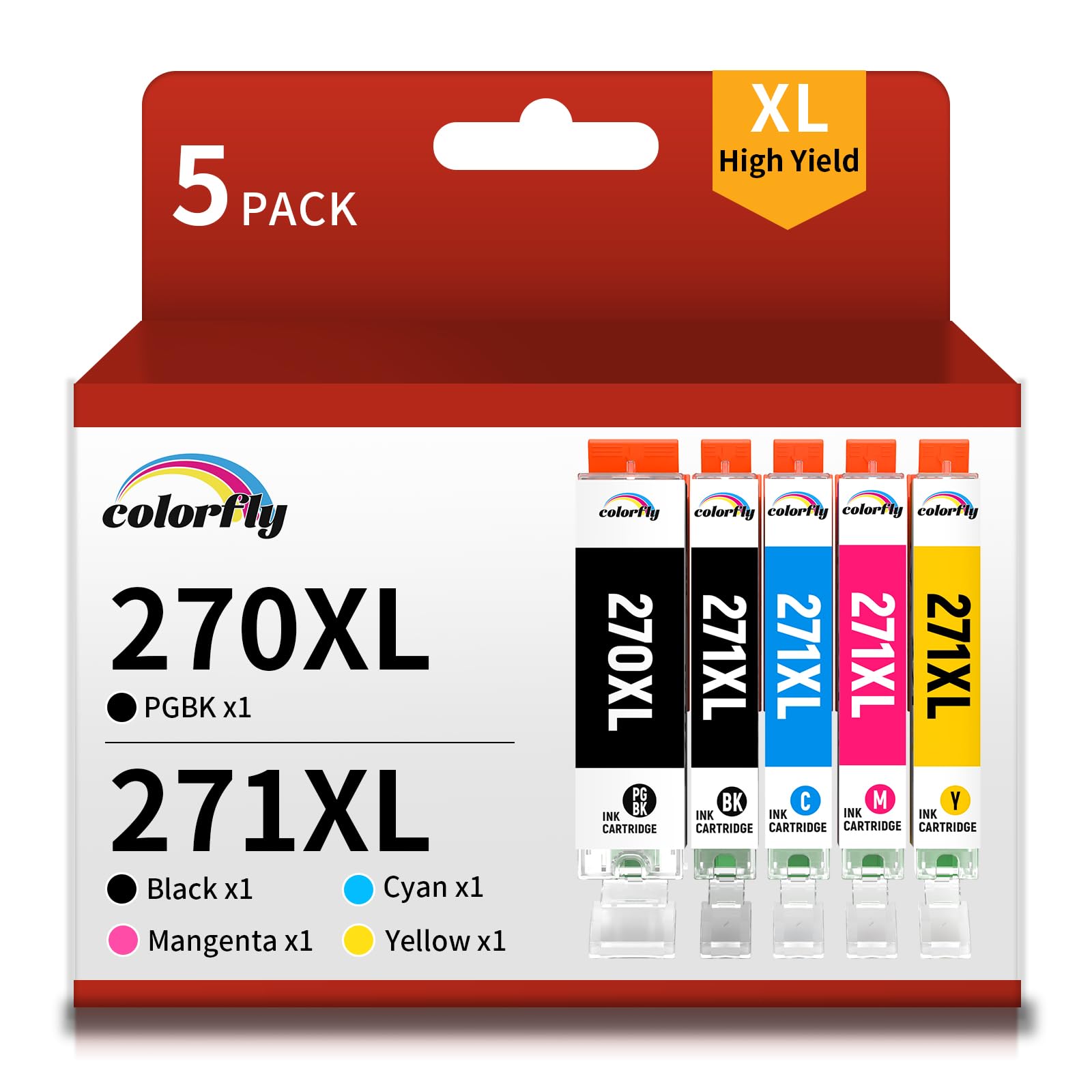 PGI-270XL CLI-271XL Compatible Ink Cartridges Repaclement for Canon PGI270 CLI271 XL Combo Pack for Canon PIXMA MG6820 MG6821 TS6020 TS5020 Printer（5 Pack）