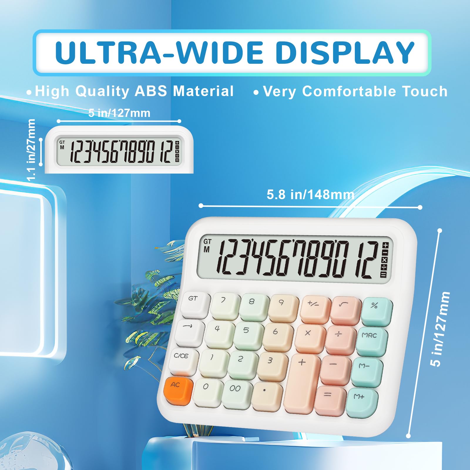 Pendancy Calculators Desktop 12 Digit, Gradient Pink Cute Basic Calculator with Extra Large LCD Display and Buttons, for Office, School, Home Use