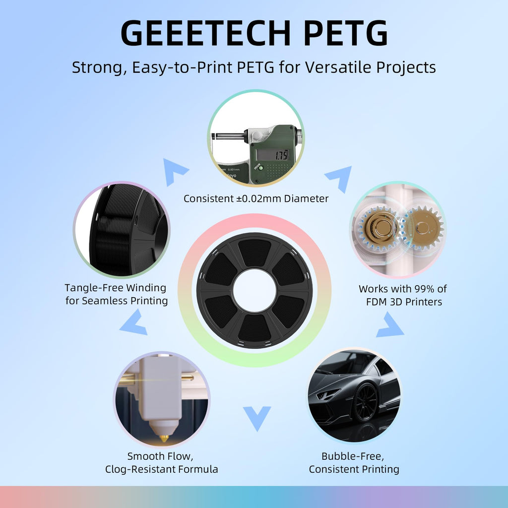 GEEETECH Silver PETG Filament 3D Printer Filament 1.75mm PETG Silver 1Kg (2.2lbs), PETG 3D Printing Filament for Most 3D Printer, Upgrade Stronger Toughness & Low Odor, High Tolerance +/- 0.02 mm
