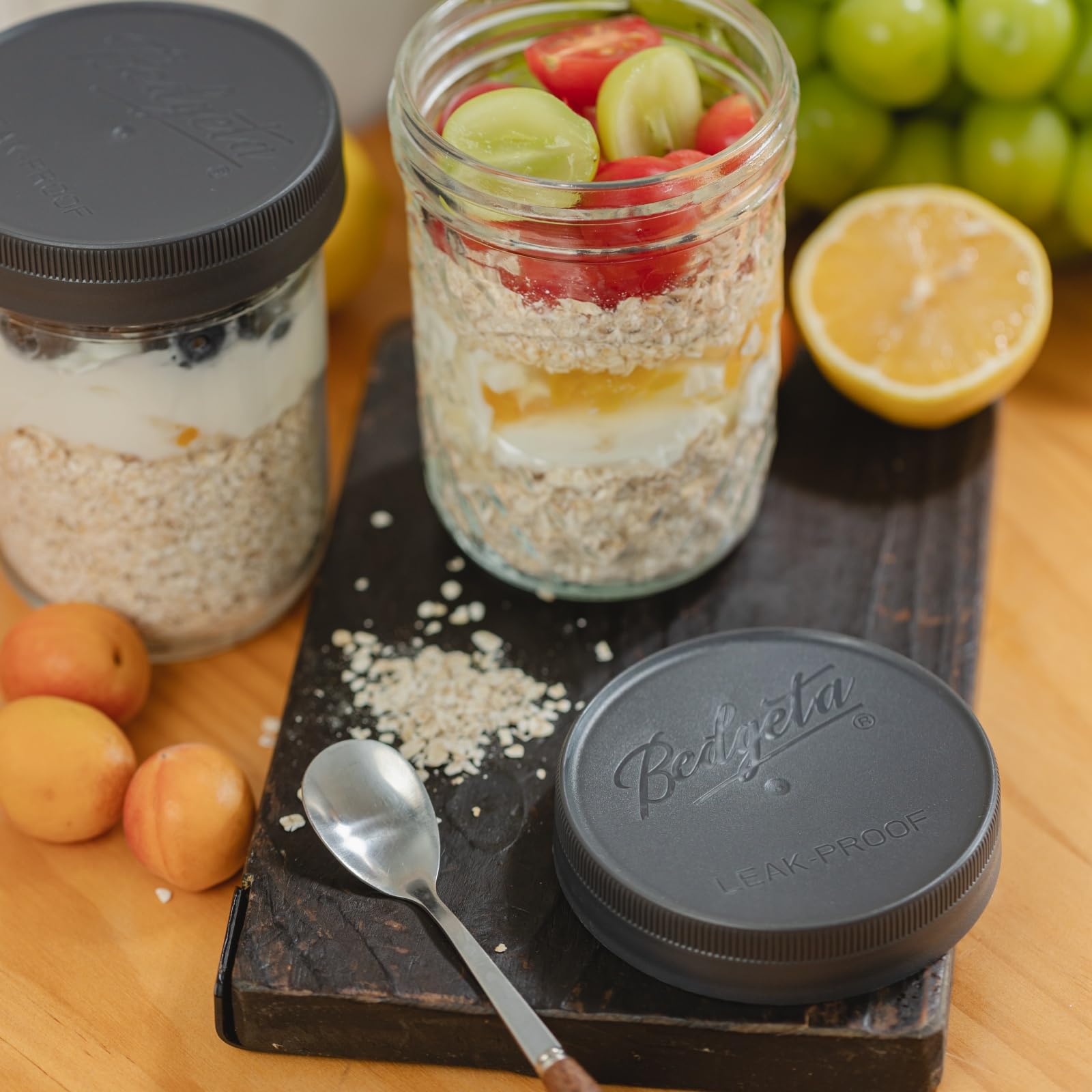 Yodecy 9 Pack Gray Wide Mouth Mason Jar Lids, One-Piece Lids, Plastic Mason Jar Lids Fit Ball, Kerr and More,Canning Lids(Gray)