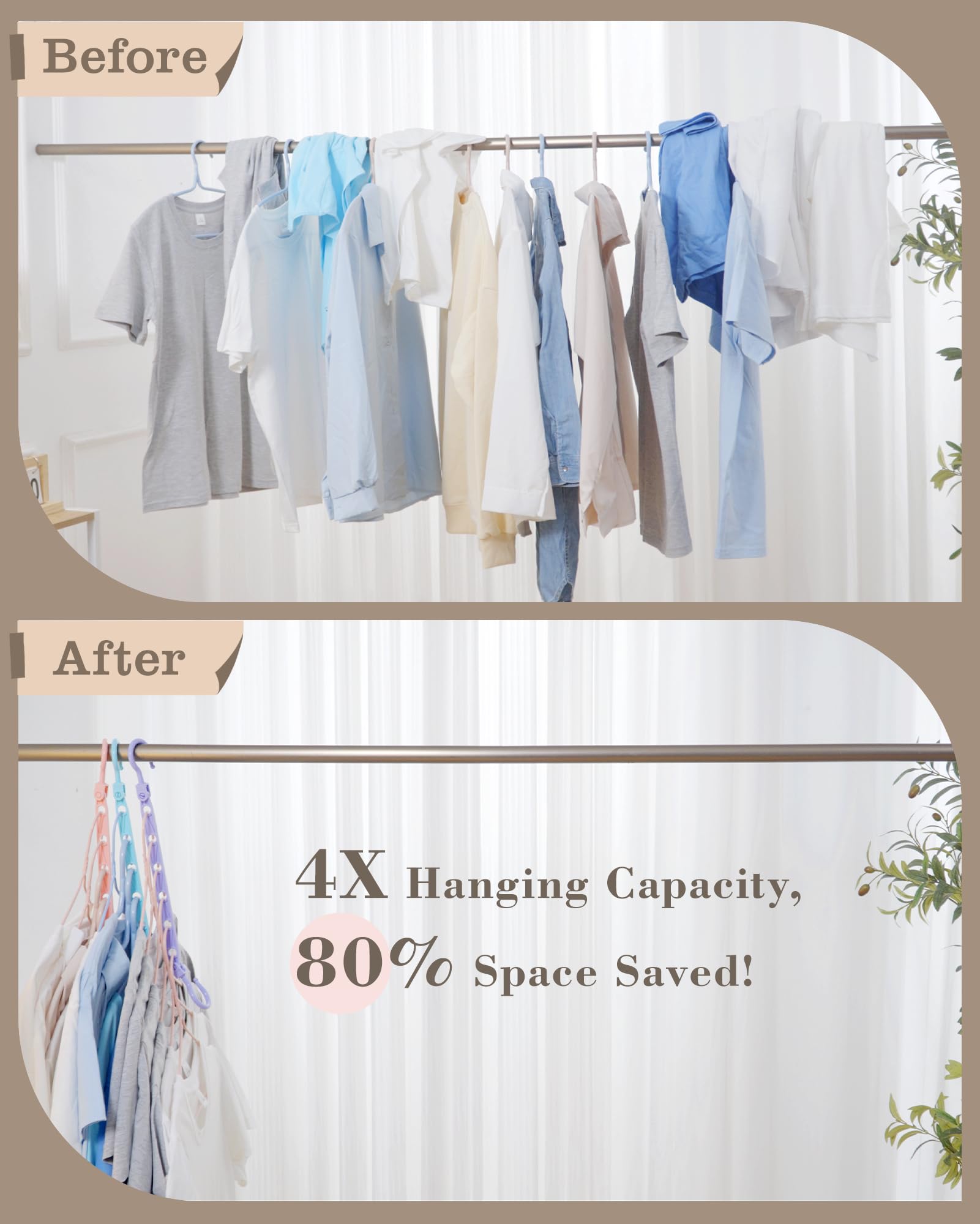 Latoxcaa Space Saving Hangers for Clothes, 24 Pack Collapsible Hangers with 6 Holes and 360° Swivel Hook, Hanger Hooks Space Saver for Closet Organizers and Storage, Dorm Room Essentials, Black