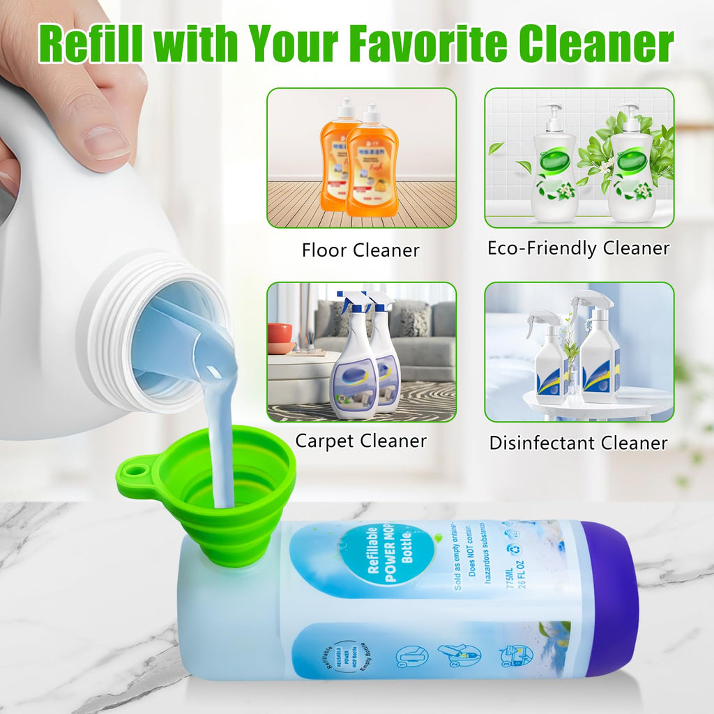 Power Mop Refillable Bottle for Swiffer PowerMop, Empty Reusable Bottle for Power Mop, 26 FL OZ Leak-Proof HDPE Solution Container with 5 Silicone Gaskets & Folding Funnel