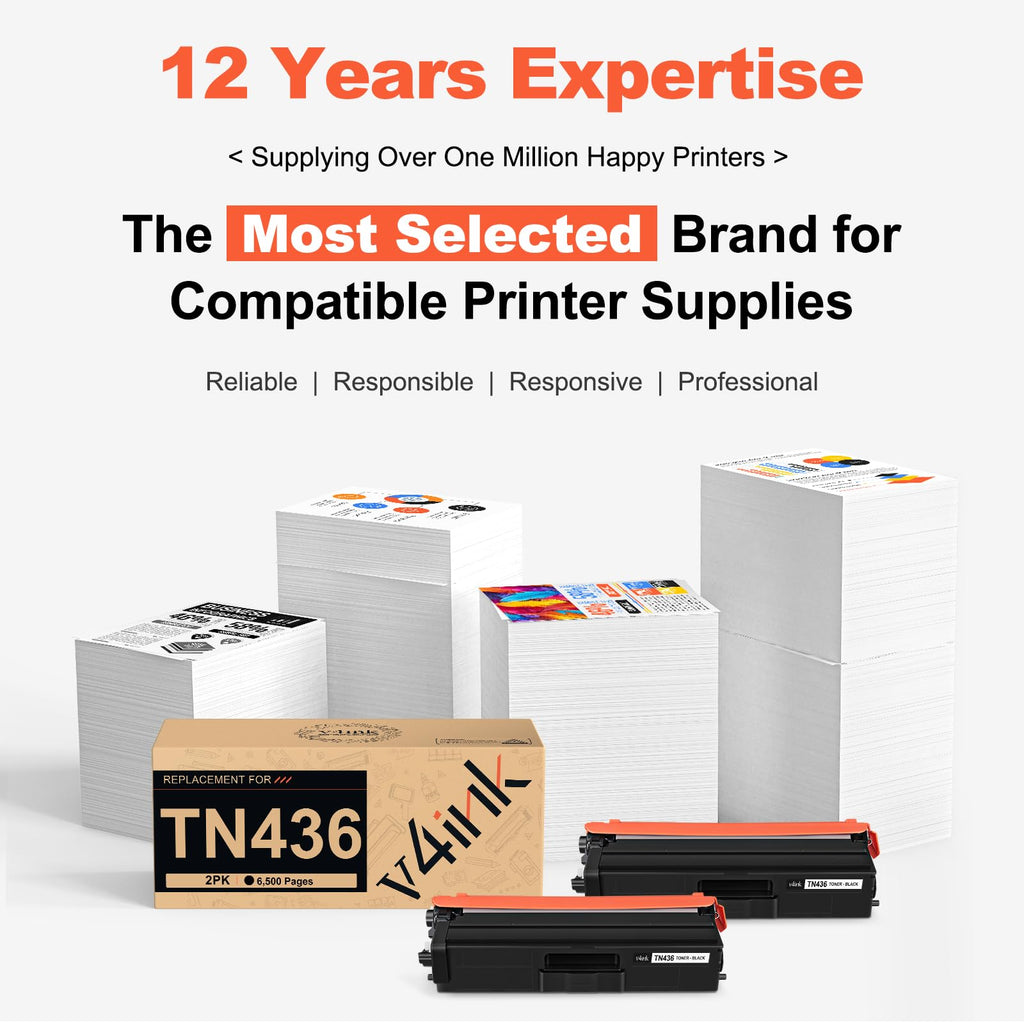 v4ink Compatible TN436 Black Toner Cartridge for Brother TN436BK TN436 TN-436 Works with Brother HL-L8360CDW HL-L9310CDW HL-L8260CDW MFC-L9570CDW MFC-L8610CDW MFC-L8900CDW HL-L8360CDWT (2-Pack)