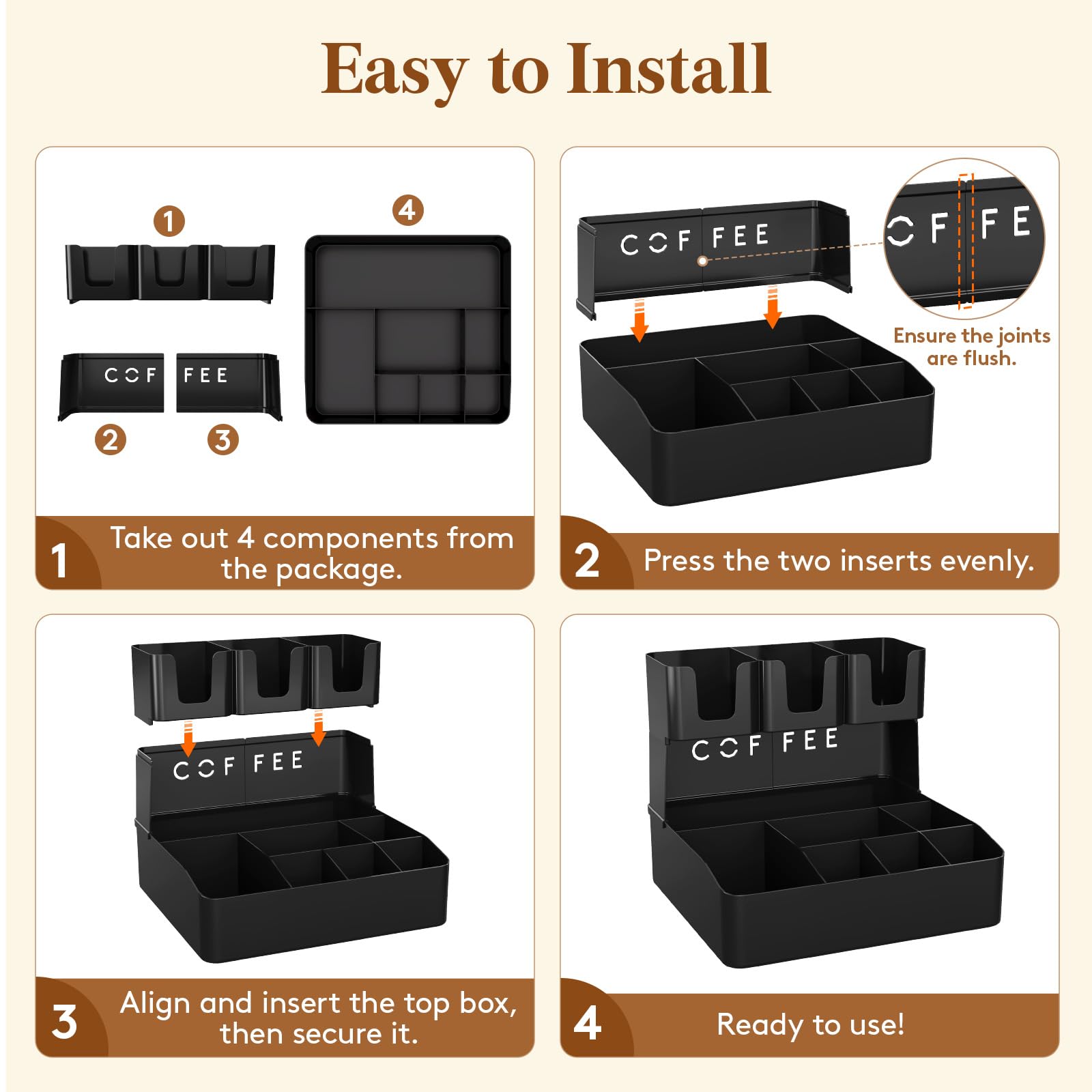 Lifewit Modern Black Coffee Bar Organizer, 10 Compartments, Countertop Coffee Station, Office Breakroom, Home Kitchen
