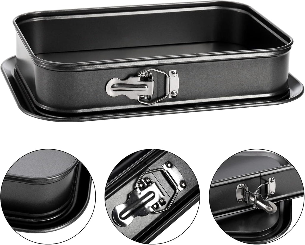 SOUJOY Springform Cake Pan, Non-Stick Cheesecake Pan, 14 x 9 Inch Large Rectangle Cake Pan with Removable Bottom, Ice Cream Cake Bakeware, Black
