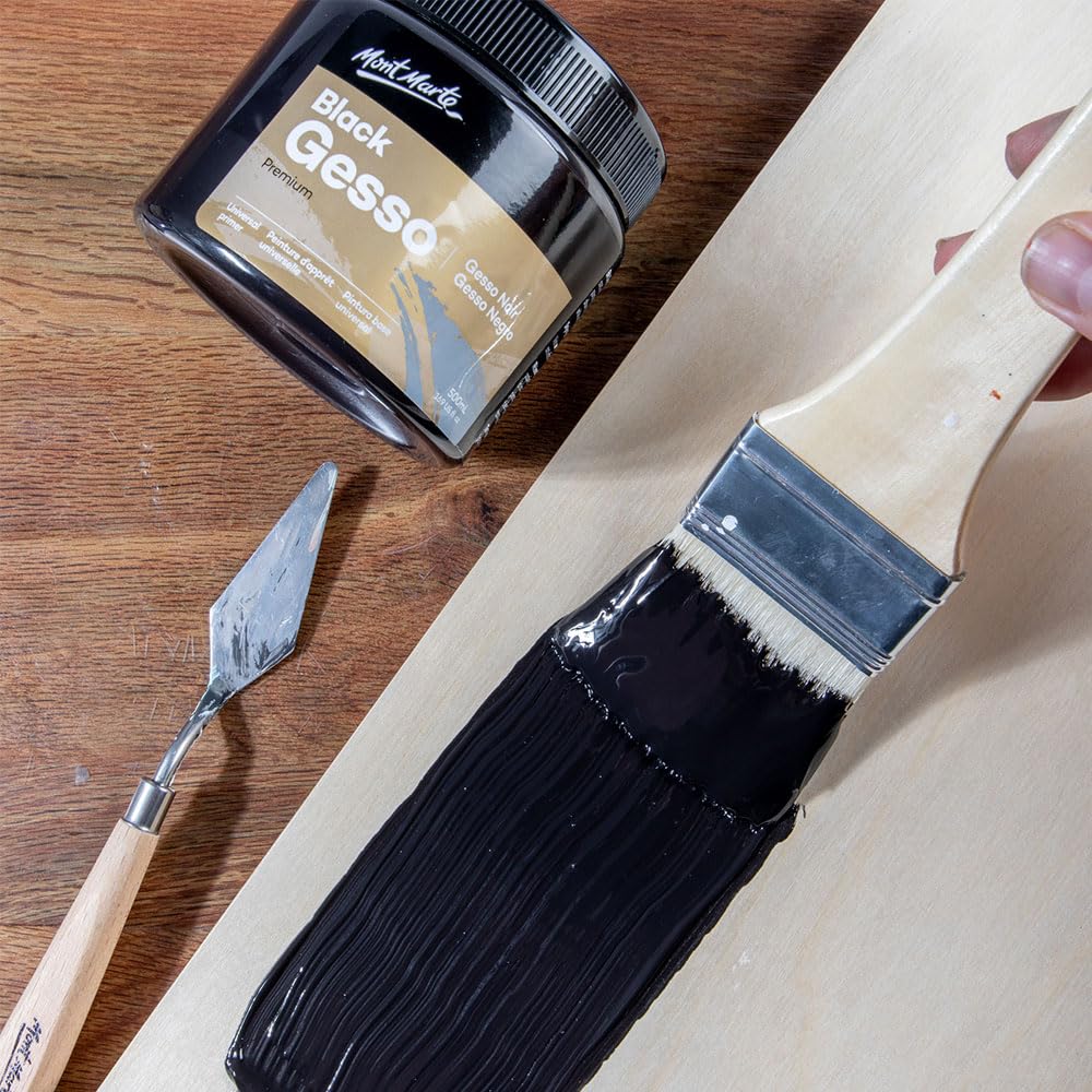 Mont Marte Black Gesso 17oz (500ml), Universal Primer, Suitable for All Paints Including Acrylic and Oil