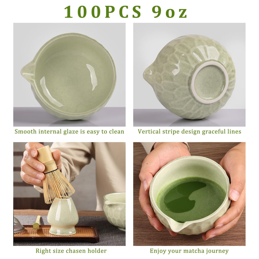 Matcha Whisk Sets,Japanese Matcha Set,Matcha Bowl with Spout,Matcha Whisk and Holder,Bamboo Scoop,Sifter - 6 Pcs Tea Set for Matcha Lover,Tea Ceremony,Thanksgiving,Christmas Gifts(Green)