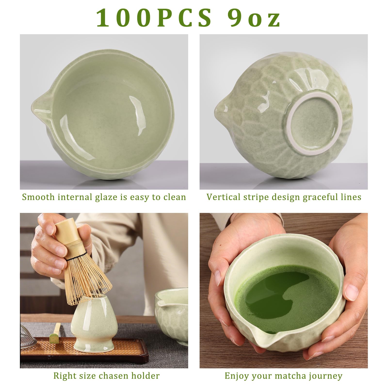 Matcha Whisk Sets,Japanese Matcha Set,Matcha Bowl with Spout,Matcha Whisk and Holder,Bamboo Scoop,Sifter - 6 Pcs Tea Set for Matcha Lover,Tea Ceremony,Thanksgiving,Christmas Gifts(Green)
