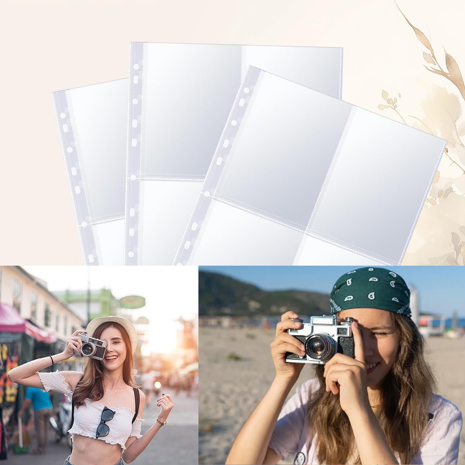 Toionmm 60 Pack Photo Album Refill Pages, 480 Pocket Photos Sleeves for 2/3/4 Ring Binder, Double-Sided 4 Pocket Photo Sheet Protector, Ultra-Clear PP Postcard Sleeves