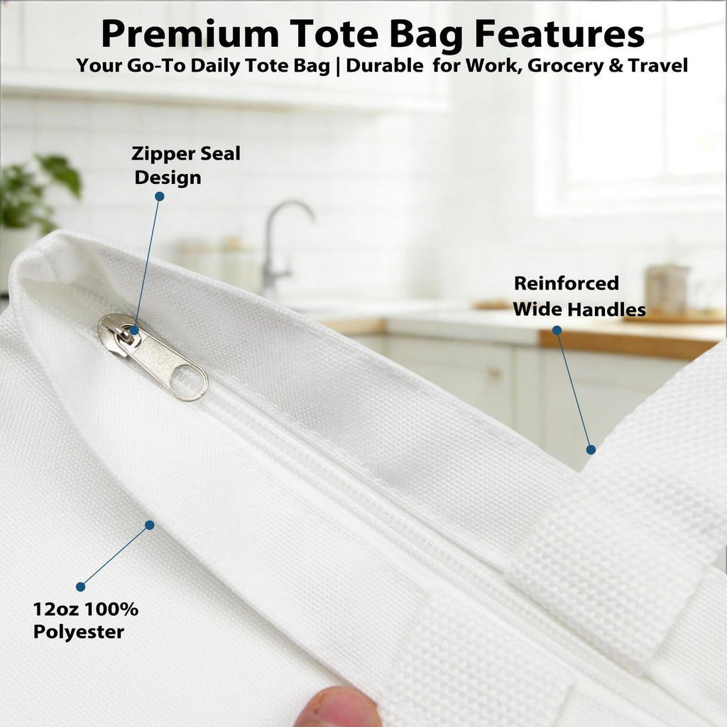 5 Pack Sublimation Tote Bags Blanks - 12oz Heavy-Duty 100% Polyester with Zipper, Long Handles (18.5"x15"x4.7"), Reusable for DIY, Heat Transfer, Gym, Travel, Business Branding