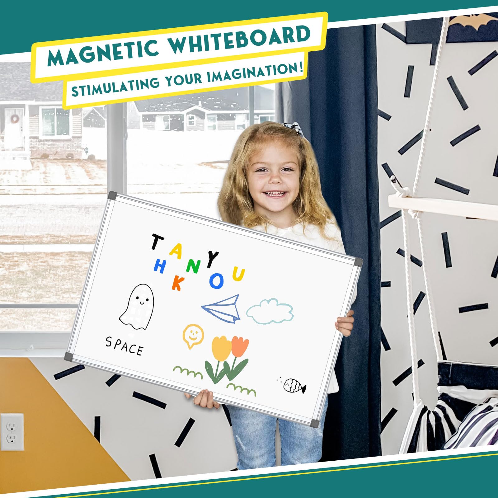 Double-Sided Magnetic Whiteboard for Wall 24 x 18 Inch, Large Dry Erase Board with Silver Aluminum Frame, Horizontal Vertical Hanging with Hole-Free Hooks, Complete 14-Piece Accessory Kit