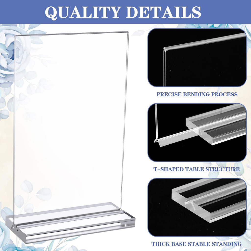 PIAOPIAONIU 20 Pack 4x6 Acrylic Sign Holder Double Sided Clear Display Stand Vertical T Shape Flyer Menu Brochure Table Holders for Restaurant Wedding School Office Hotel Party