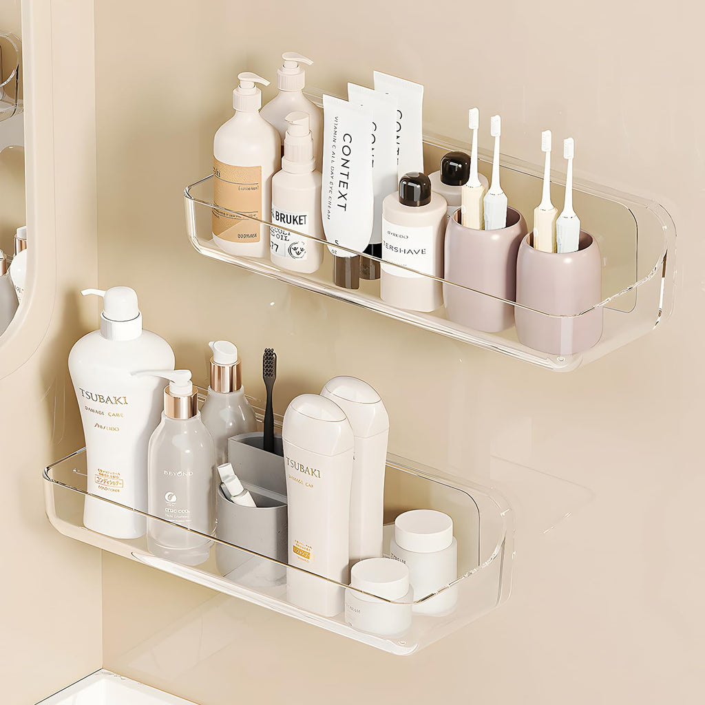 Diesisa 2pc Plastic Wall Mount Organizer, Adhesive Shelf, Bathroom Shelves for Wall, Acrylic Adhesive Organizer, No Drilling Hang Walls, Stick on Shelf, for Bathroom, Kitchen, Living Room