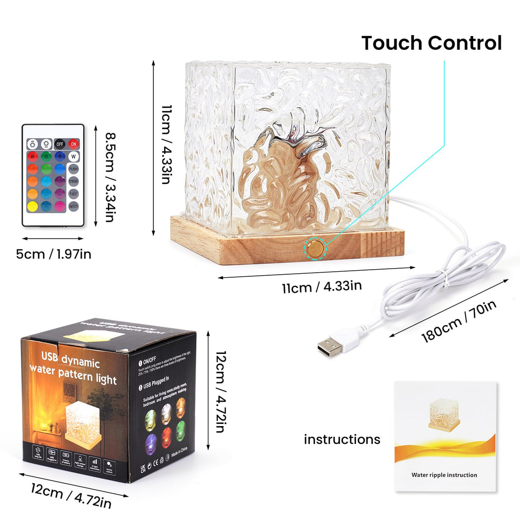 Ocean Wave Projector Light,16 Colors Gradual Water Cube with Remote Control, 3D Water Ripple Romantic Ambient Lighting for Kids Adults,Ocean Wave Night Light for Bedroom