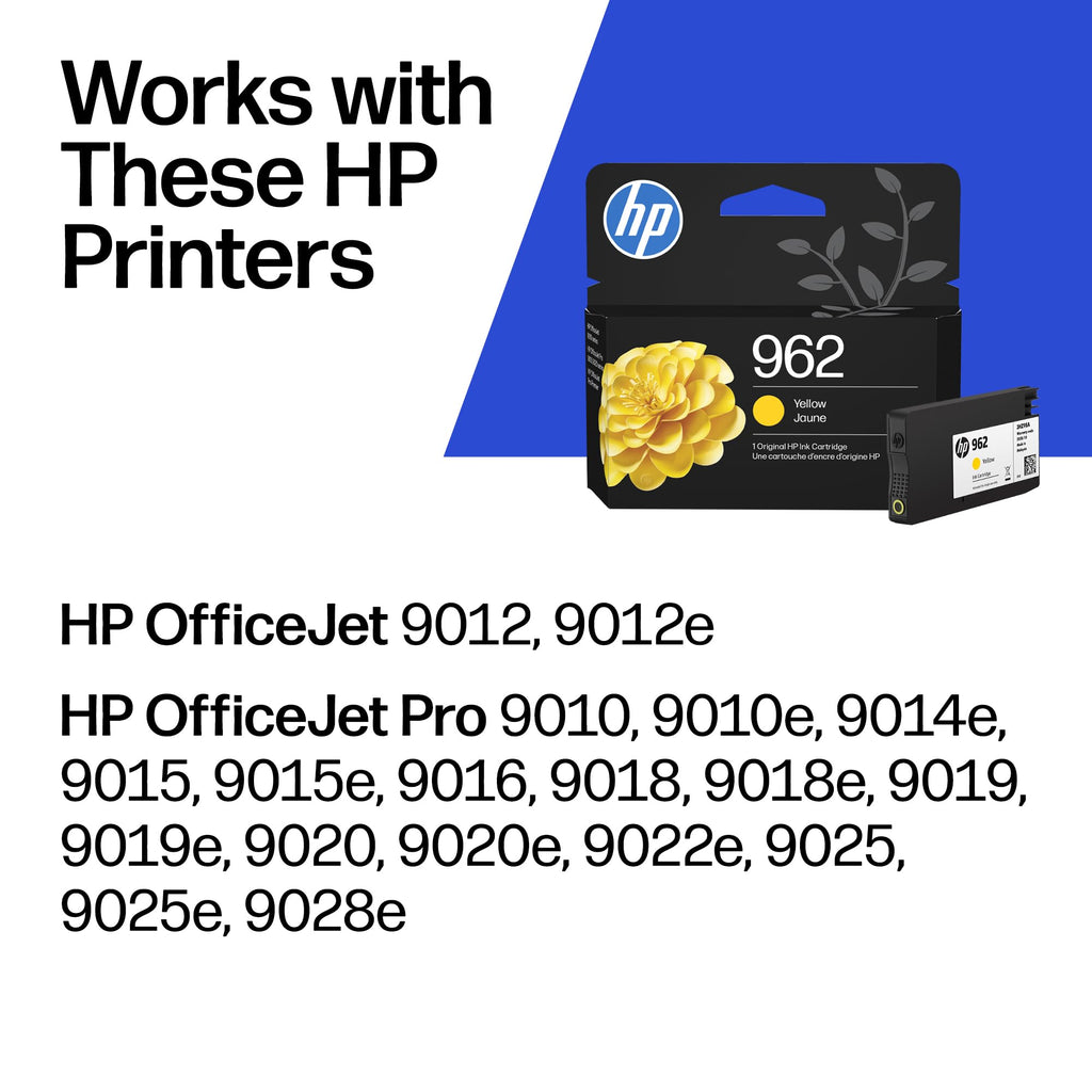 Original HP 962 Yellow Ink Cartridge | Works with HP OfficeJet 9010 Series, HP OfficeJet Pro 9010, 9020 Series | Eligible for Instant Ink | 3HZ98AN