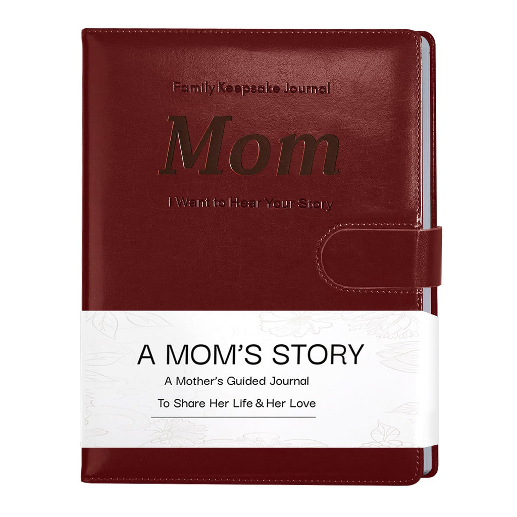 Artmag Mom's Life Story Journal with 250+ Prompt Questions, Family Keepsake Book Leather Cover for Mom to Share Her Memories for Birthday Mother's Day Christmas (Red)