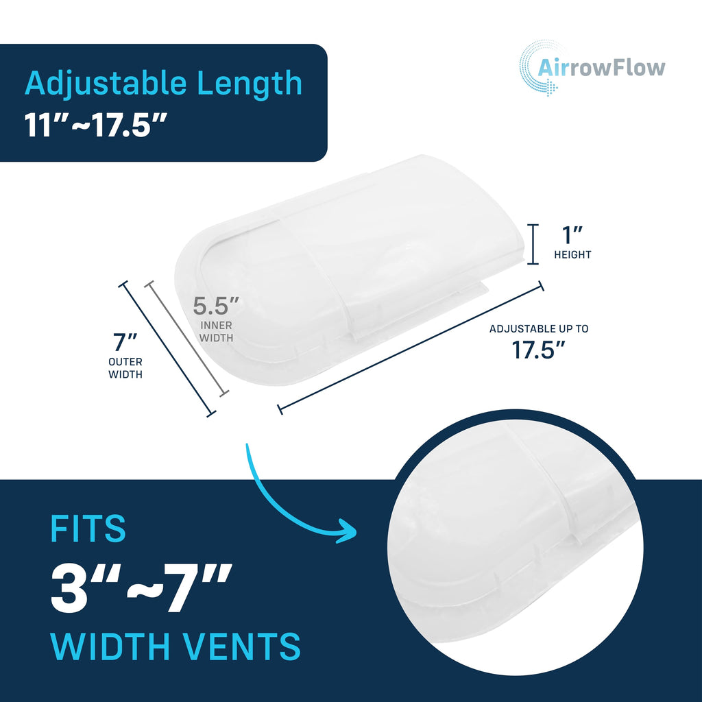 Sideways Floor Wall Ceiling Air Vent Deflector for Under Furniture Heat and Air Deflecting, Fits Vents 3" - 7" Wide, Also Extends Lengthwise up to 17.5", Foam Tape for Tight Seal