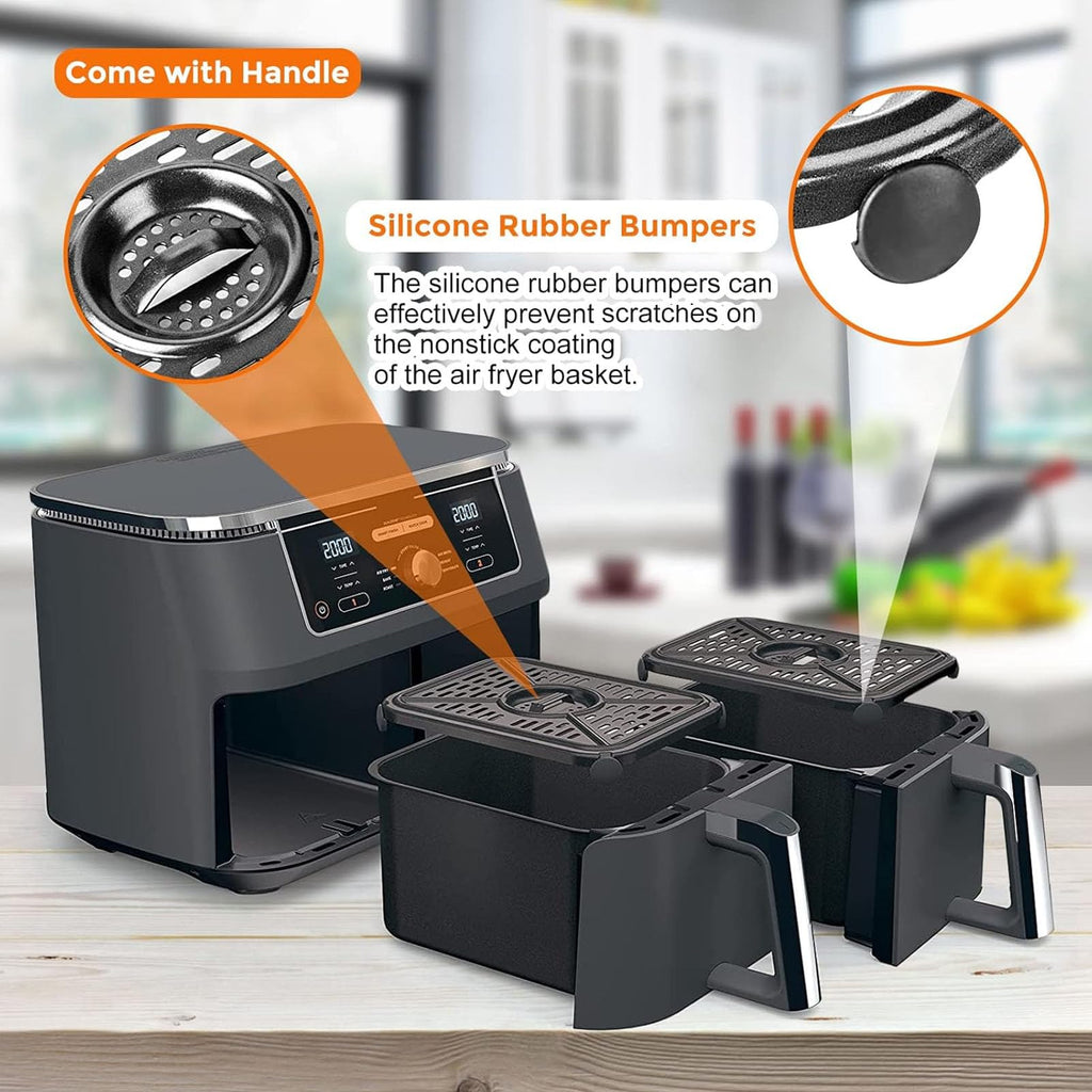 Air Fryer Grill Pan for Ninja Air Fryers, 2 Packs Replacement Air Fryer Crisper Plate Grill Plate Tray Accessories with Rubber Bumpers for Ninja Foodi DZ201 DZ100, Dishwasher Safe