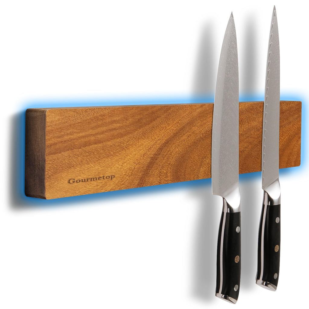 Gourmetop Magnetic Knife Holder for Wall 12", Knife Magnetic Strip No Drilling, Acacia Wood Magnetic Knife Strip for Kitchen Organizer, Strong Knife Magnet&Knife Rack for Kitchen Utensil Organizer