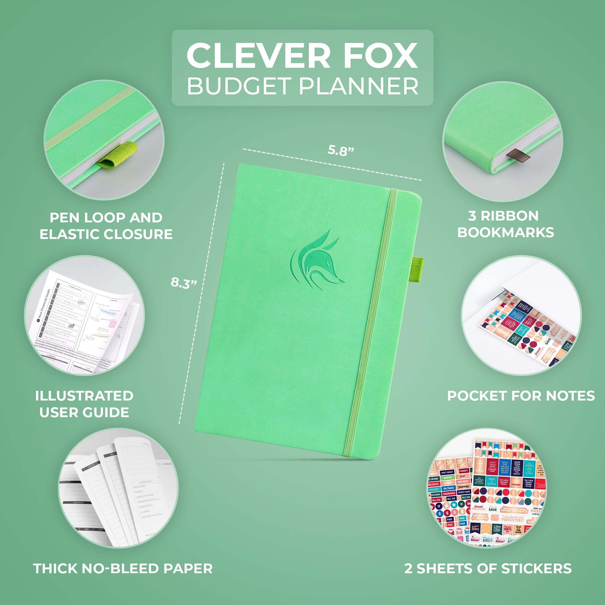 Clever Fox Budget Planner - Expense Tracker Notebook. Monthly Budgeting Journal, Finance Planner & Accounts Book to Take Control of Your Money. Undated - Start Anytime. A5 Size Mint Green Hardcover