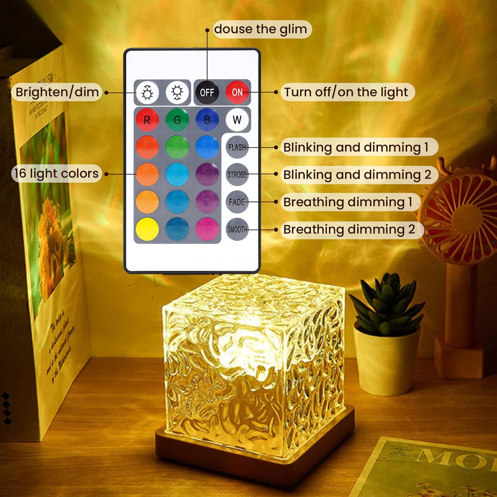 Ocean Wave Projector Light,16 Colors Gradual Water Cube with Remote Control, 3D Water Ripple Romantic Ambient Lighting for Kids Adults,Ocean Wave Night Light for Bedroom