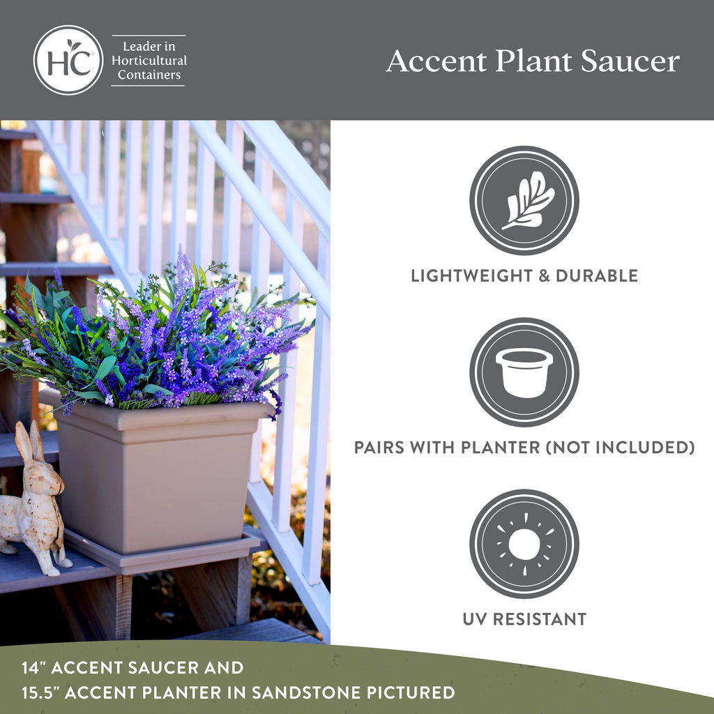 The HC Companies Accent Square Plant Saucer - Durable Plastic Trays For Plants - Stylish Square Tray For Water Drainage - UV Resistant Planter Saucer For Indoor And Outdoor Use (11”, Black, Pack of 2)