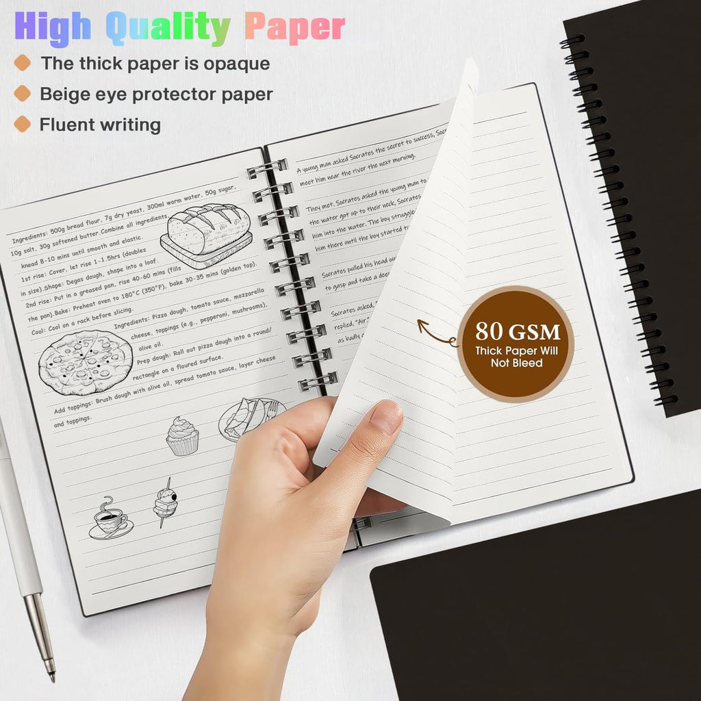 6Pack Spiral Notebook with 10pcs Sticky Tabs,A5 Lined Notebooks120 Pages,Hardcover Notebook for Women Men,Coil Notepad,5.5" x 8.3",Lined Paper for Work, School,Office（Black）