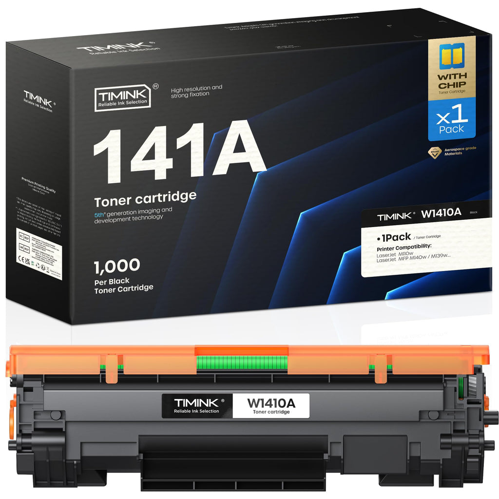 Timink 141A Toner Cartridge with Chip, High Yield Replacement for HP 141A W1410A 141X W1410X Black Toner Cartridge, Compatible with LaserJet Pro M110w MFP M139w M140w Printers (1 Black)