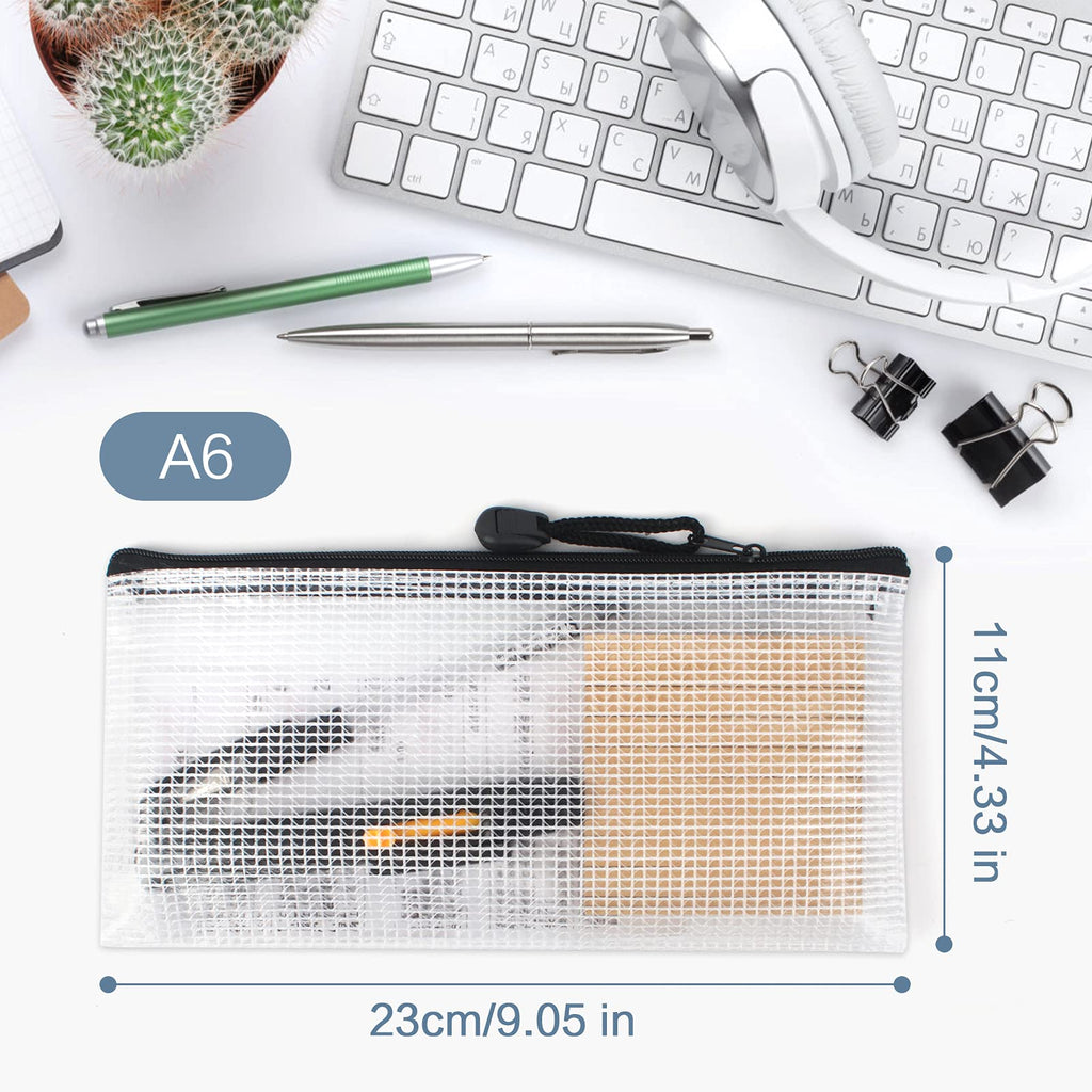 22 Pcs A6 Zipper File Bags, Mesh Zipper Pouch Document Bag Waterproof Mesh Pencil Pouch Plastic Zipper Pen File for Home School Office (Black)