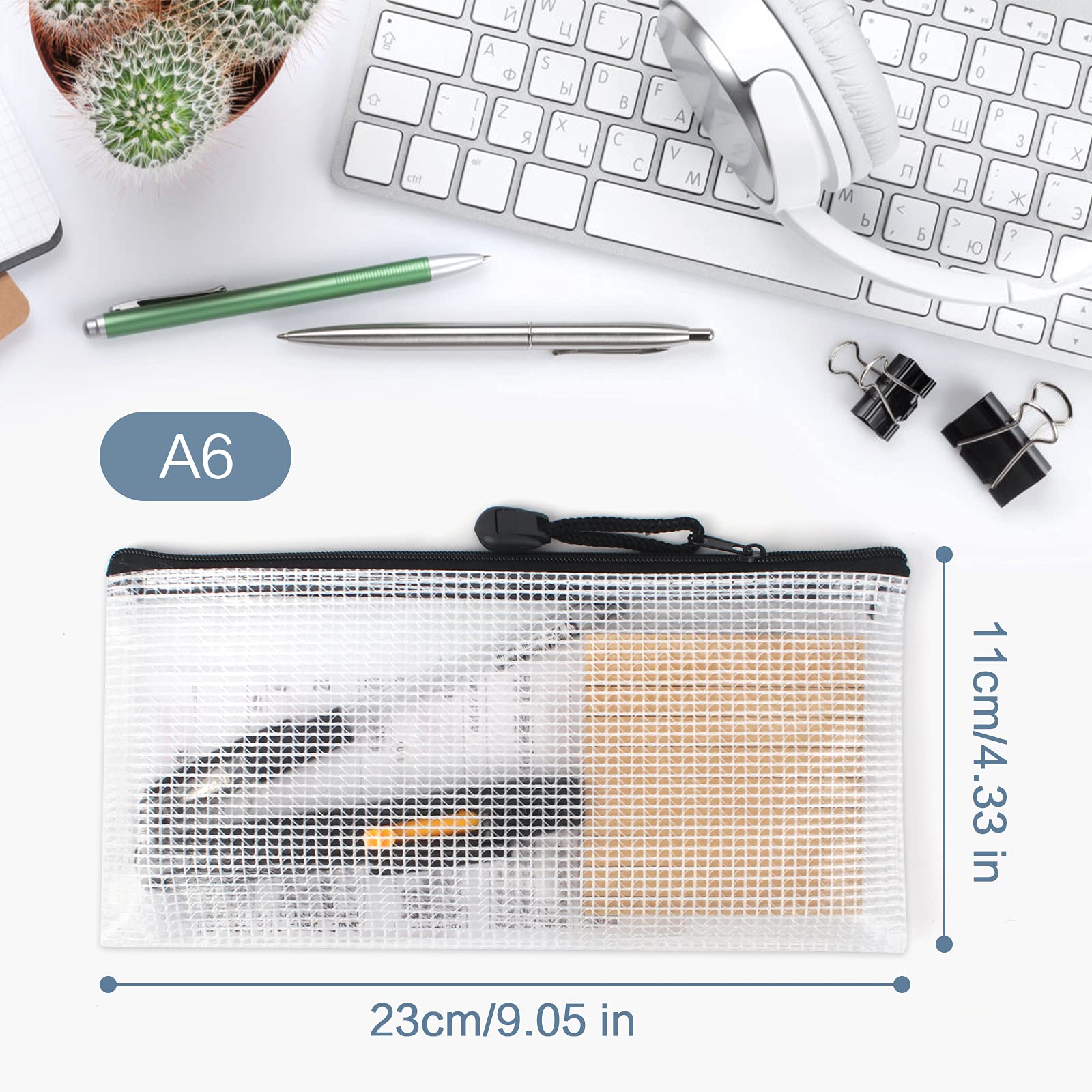 22 Pcs A6 Zipper File Bags, Mesh Zipper Pouch Document Bag Waterproof Mesh Pencil Pouch Plastic Zipper Pen File for Home School Office (Black)