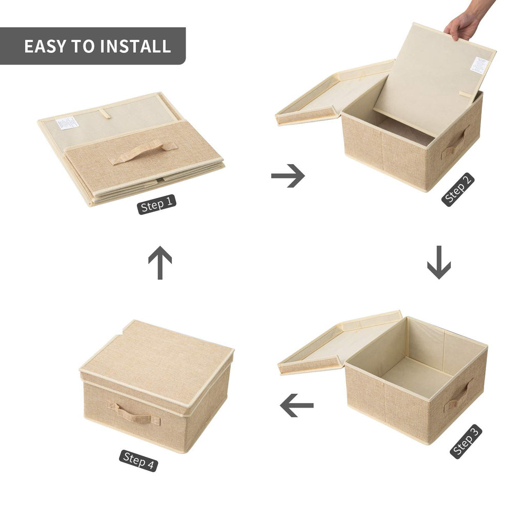 Storage Bins with Lid, Foldable Clothing Storage Box case with Handle for Closet, Bedroom, Home, 4 Color Set A, 13L x 12.5W x 7H inch