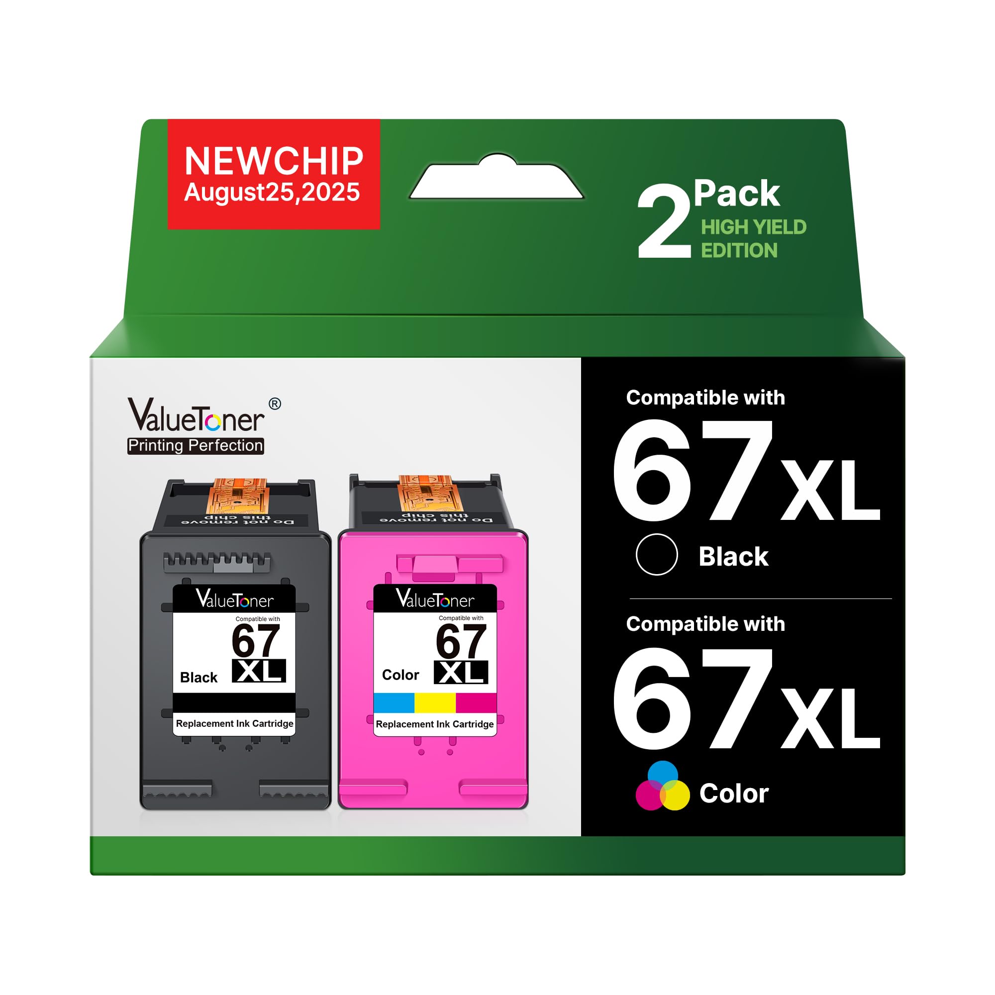 Valuetoner 67XL Ink Cartridges Replacement for HP 67 XL Black and Color Ink Cartridges for HP67XL for HP Envy 6455e 6052 6055 6010e 6020e 6030e 6052e Printer