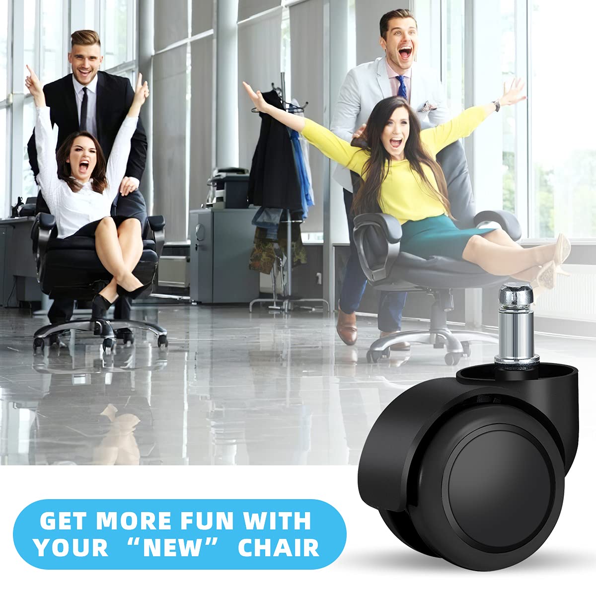 Office Chair Caster Wheels Replacement(Set of 5) for Hardwood Floors and Carpet- Heavy Duty Caster Support up to 1000bls, Office Rubber Chair Wheels,2 inch,Universal Size (Black)