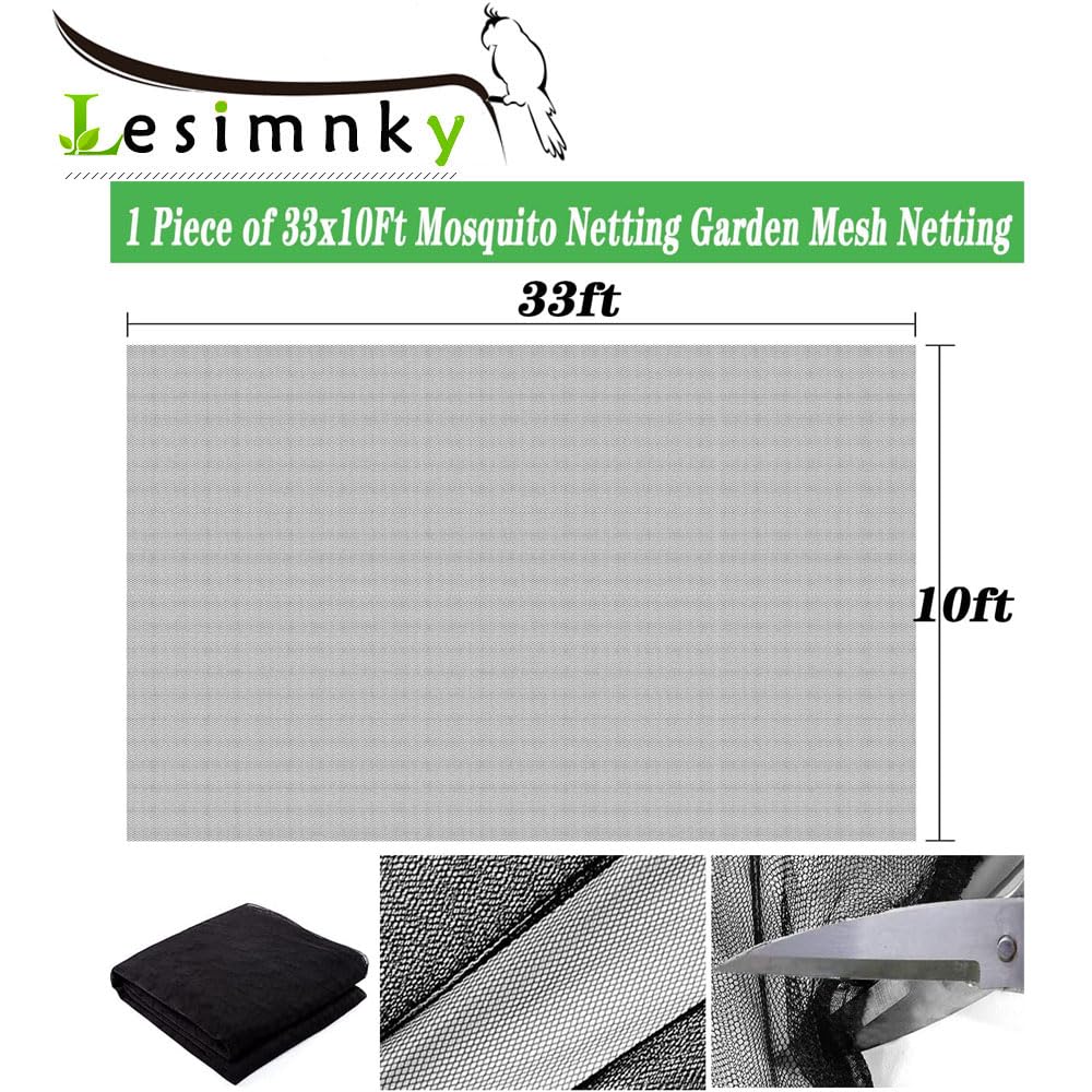 Mosquito Netting Garden Mesh Netting,33x10Ft Bird Garden Screen Mesh NettingBarrier Hunting Blind Plant Protecting Net, Insect Netting for Balcony, Apartments, Garden Patio（Black）