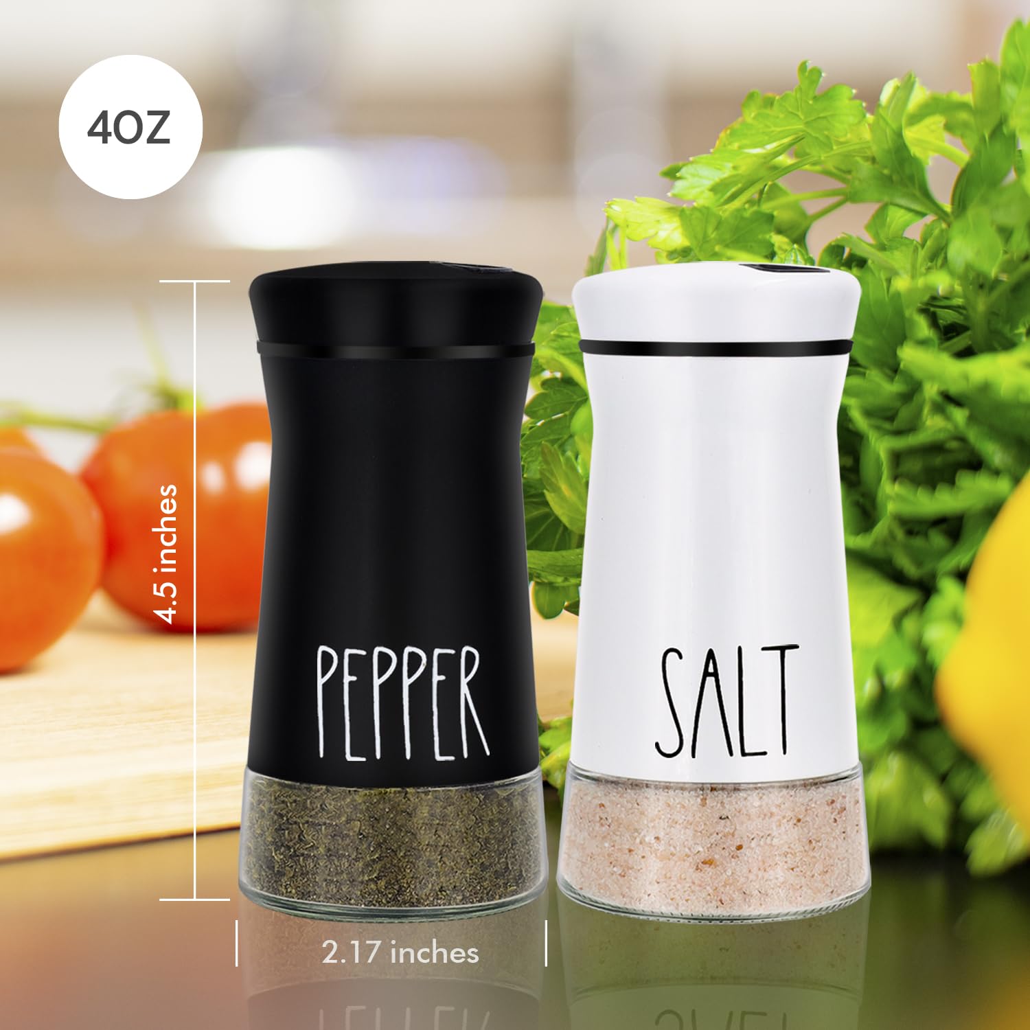 Farmhouse Salt and Pepper Shakers with Adjustable Pour Holes, Refillable Salt Shaker by Aelga, Ideal for Himalayan, Kosher, Black and White Pepper