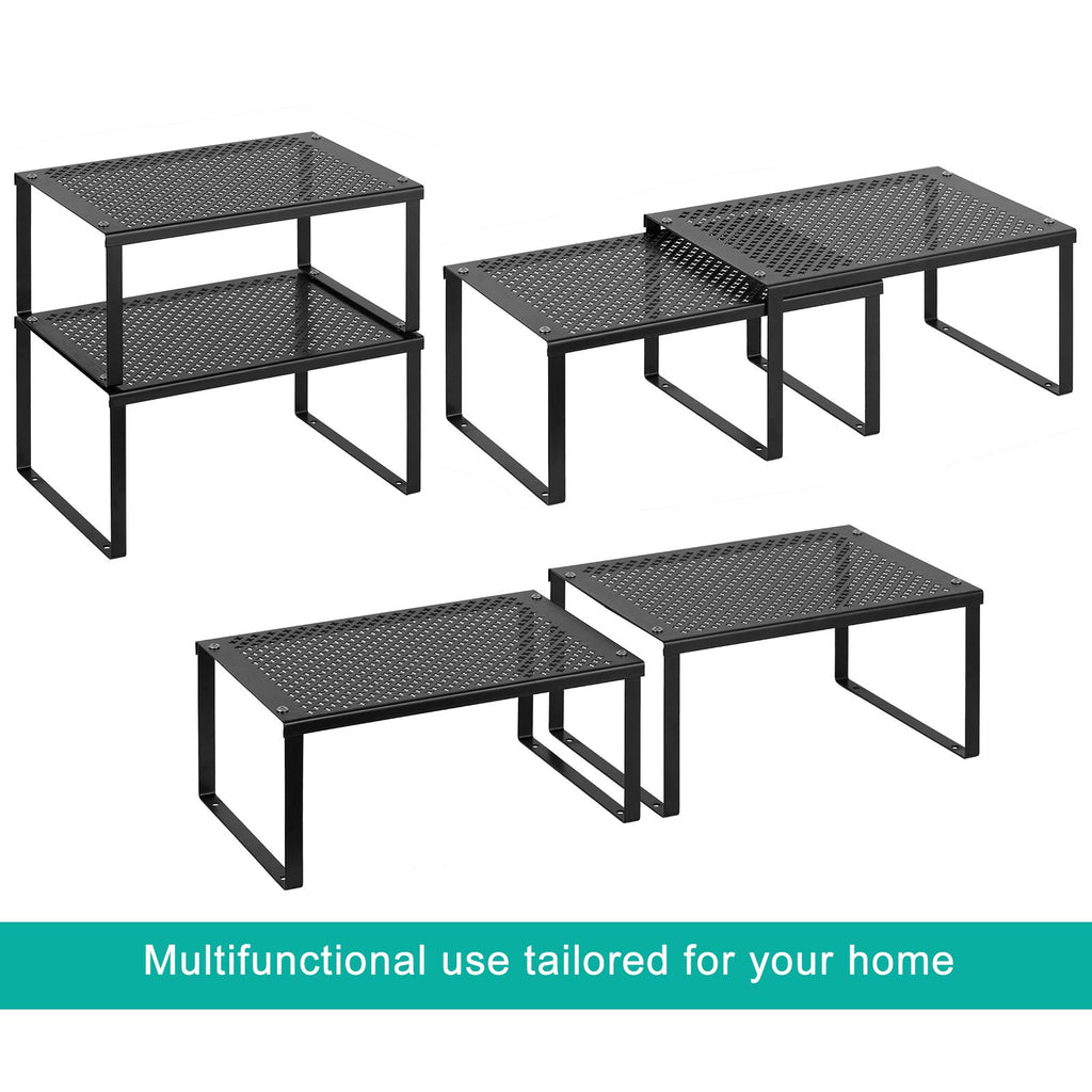 MOOACE Cabinet Shelf Organizers, Set of 4 Expandable Stackable Kitchen Counter Shelves Organizer, Metal