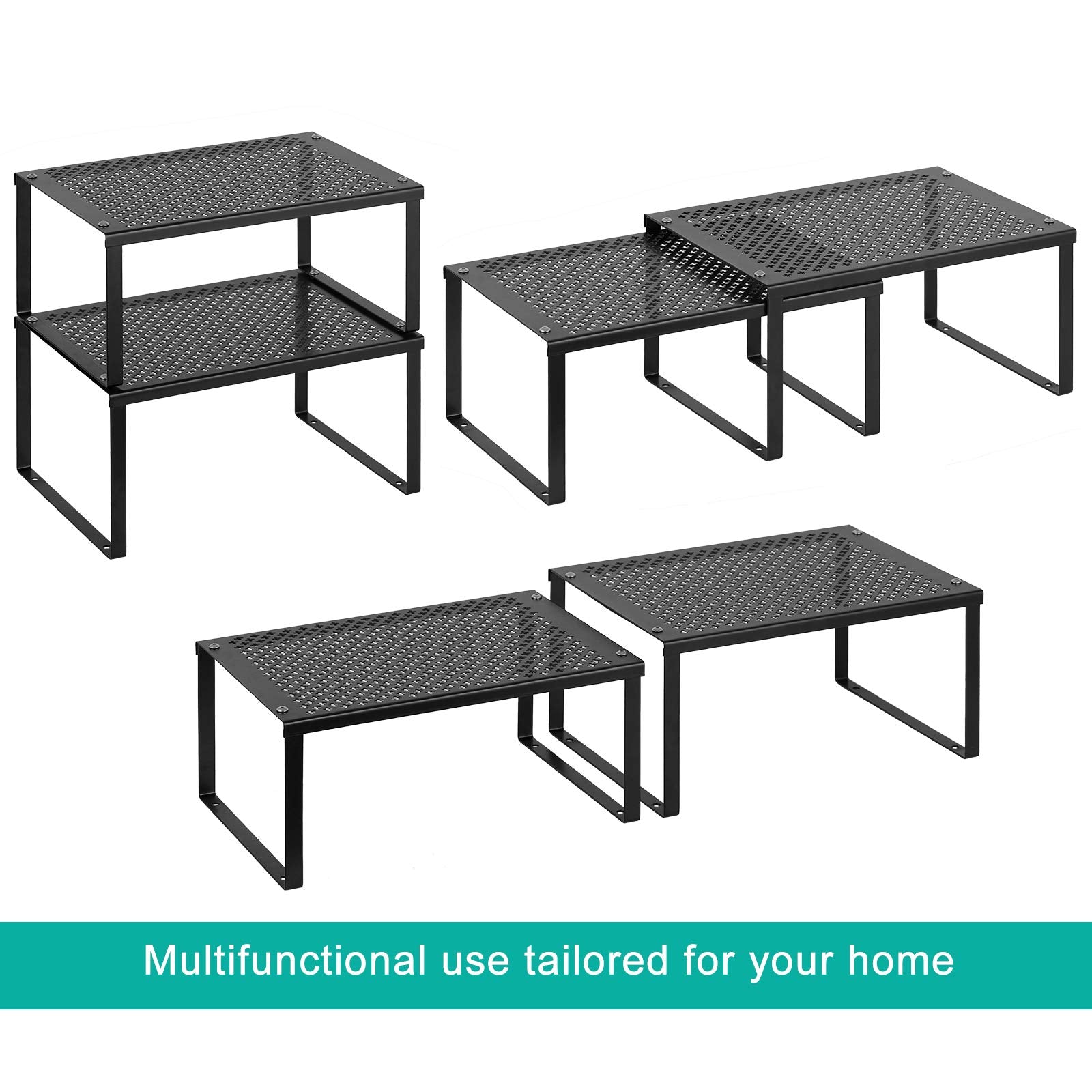 MOOACE Cabinet Shelf Organizers, Set of 4 Expandable Stackable Kitchen Counter Shelves Organizer, Metal