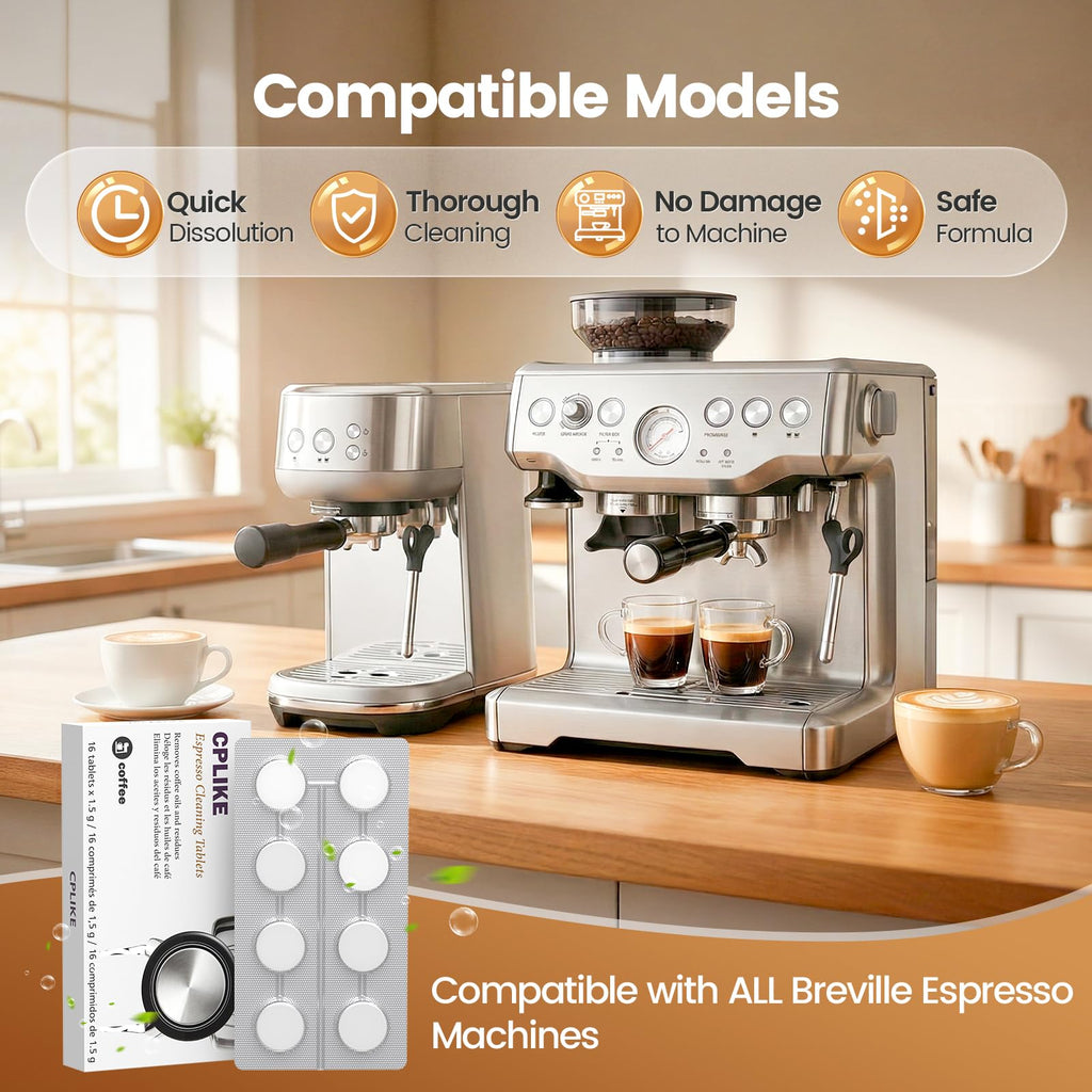 Espresso Cleaning Tablets Compatible with Breville Espresso Coffee Machine, 16 Count BREBEC250 Descaling Tablets