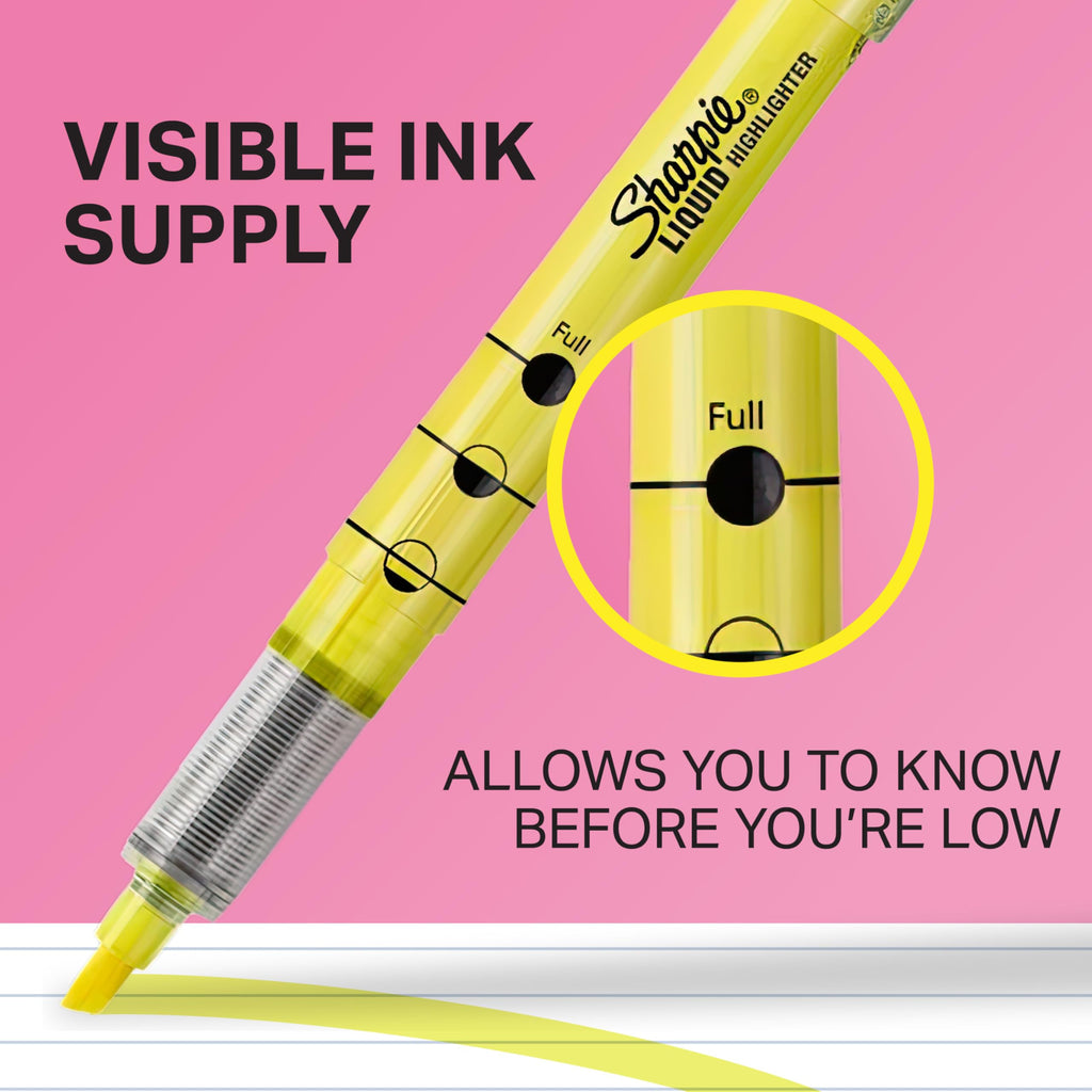Sharpie Liquid Highlighters, Chisel Tip, Yellow, 12 Count