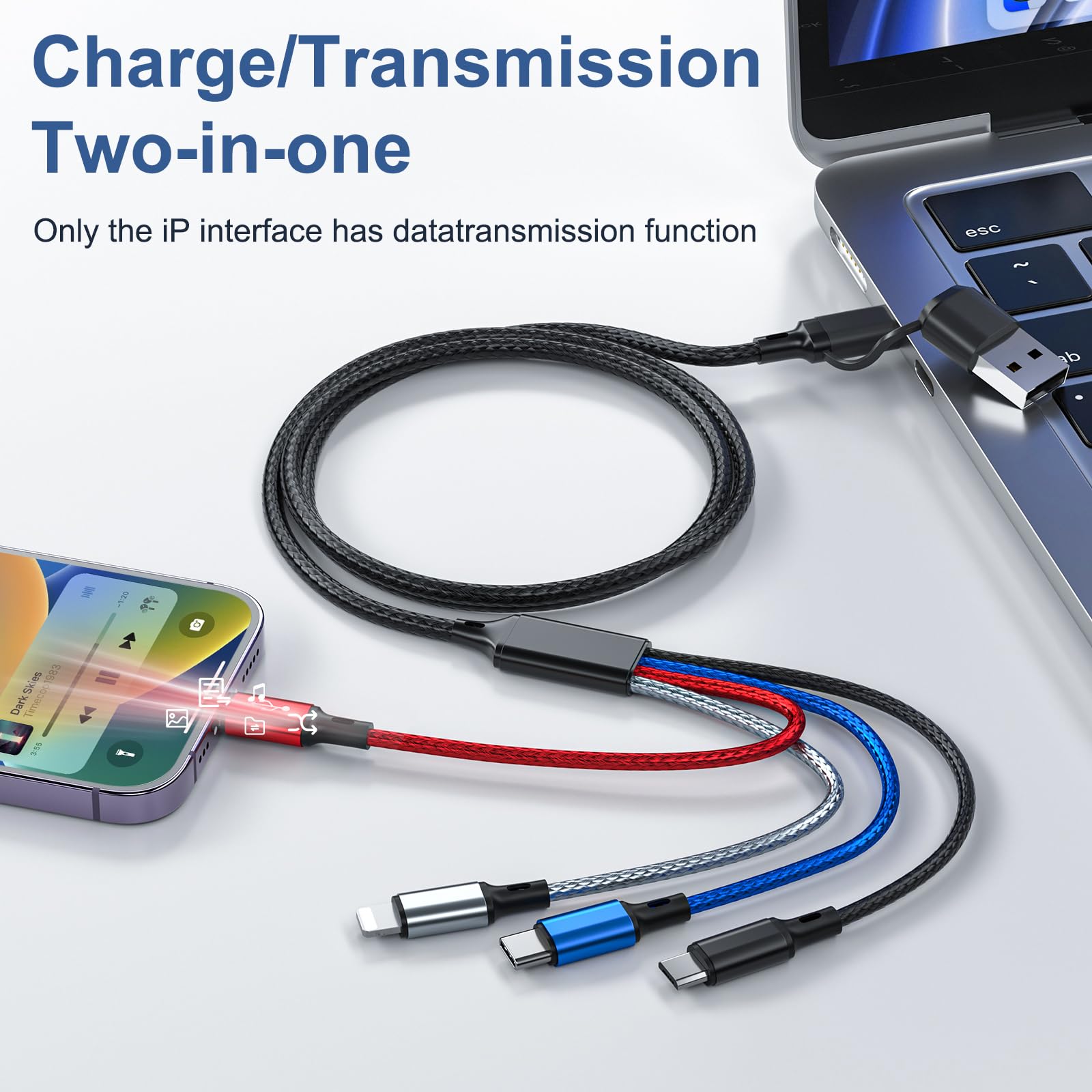 6 in 1 Multi Charging Cable 2Pack-6FT Multi USB Cable 3A Multi Charger Cable Braided Multiple Phone Charger Cable Universal USB A/C Charging Cord with 2*IP/Type C/Micro USB Port for Cell Phone/Tablets