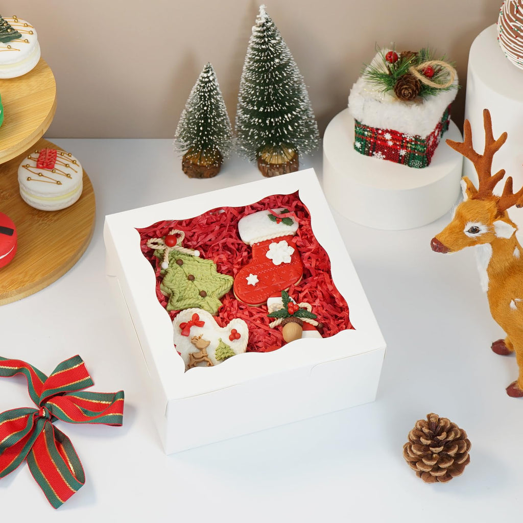 JOHOPACK 50 Pack 5x5x2.5 Inch Bakery Boxes, Cookie Boxes with Window Treat Boxes Chocolate Covered Strawberries Boxes for Macaroon Dessert Cupcake Pastry Muffins