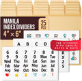 25 Manila Index Card Dividers 4x6 - Organizer With Tabs & 108 Stickers - Recipe, Note, Monthly Dividers for 4x6 Cards - Card Stock