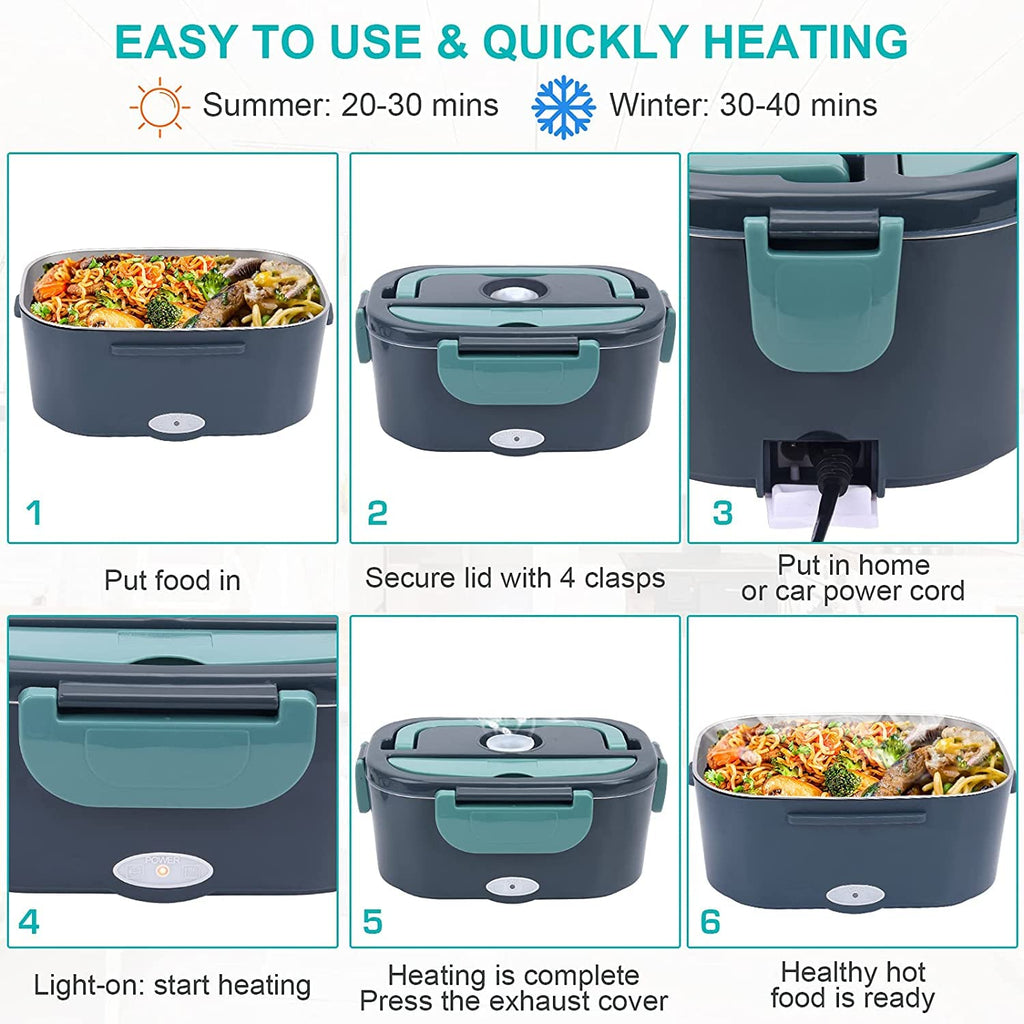 Electric Heated Lunch Box Food Heater/Warmer Portable for Adults Car Truck and Home Work Electric Lunch Box - Leak Proof, 1.5L Removable 304 Stainless Steel Container