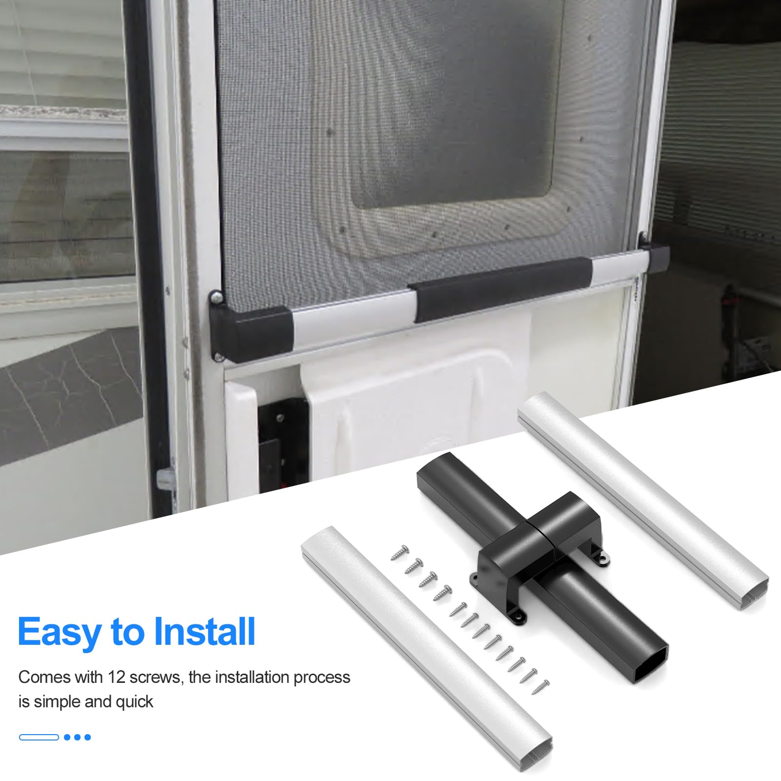 RV Screen Door Handle Adjustable Cross Bar Universal Fit Push Bar Metal and Plastic Durable Construction Crossbar for Travel Trailer Motorhome Camper Accessories