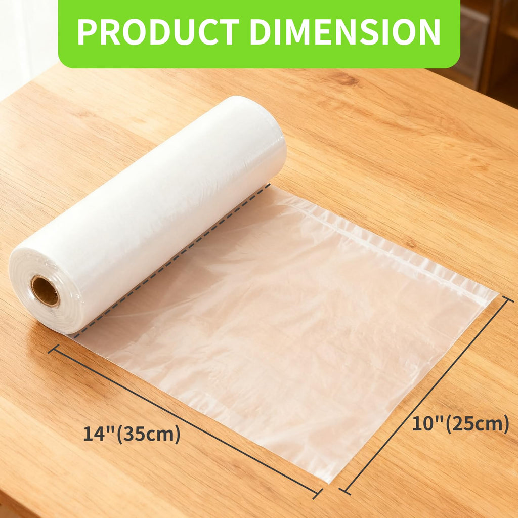 10" x 14" Plastic Produce Bags Roll，2 Rolls Clear Plastic Bags for Food, Fruit, Vegetable, Refrigerator Storage，Kitchen, 400 Bags/Roll