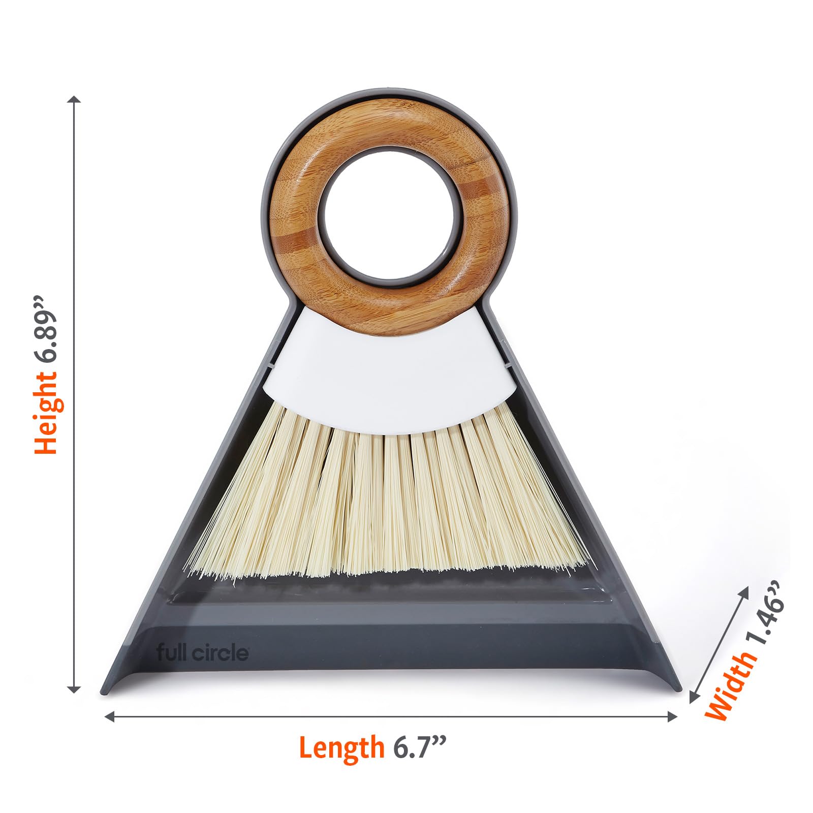 Full Circle Tiny Team Mini Compact Brush & Dustpan Set, Portable Handheld Broom for Quick Cleanups, Ideal for Home, Bathroom, Kitchen Countertops. Bamboo Hand Broom & Small Crumb Sweeper