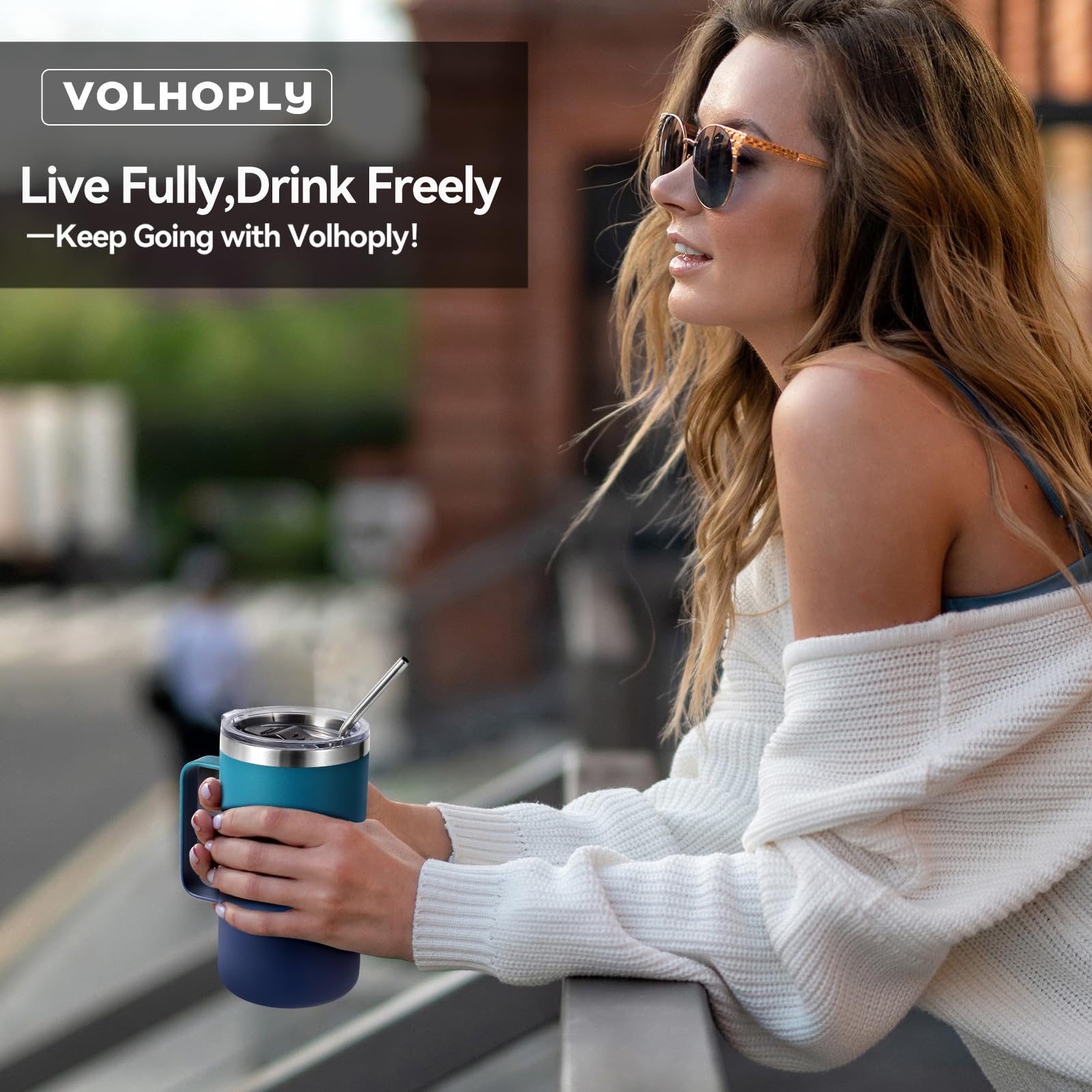 Volhoply 24 oz Insulated Coffee Mug with Lid and Straw, Stainless Steel Travel Mugs with Handle, Double Wall Vacuum Coffee Tumbler for Hot and Cold Drinks (Mixed,2 Pack)